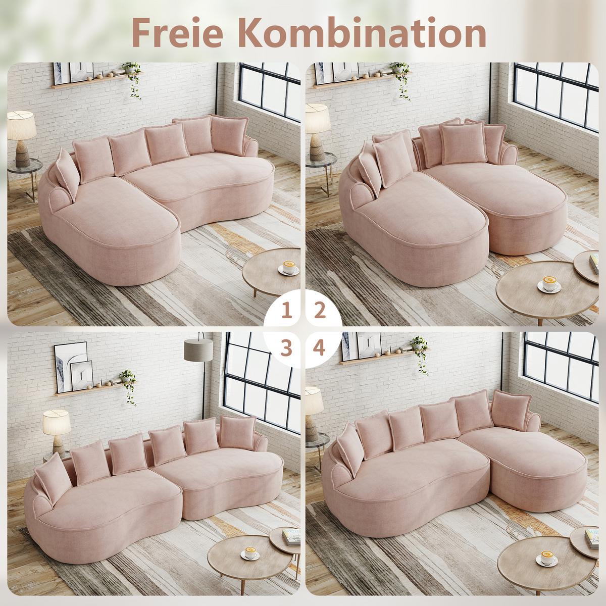 ECKSOFA chenille mit extra tiefer chaiselongue & rahmenlosem design - Pink, Textil (252/164cm) - Urban Meuble