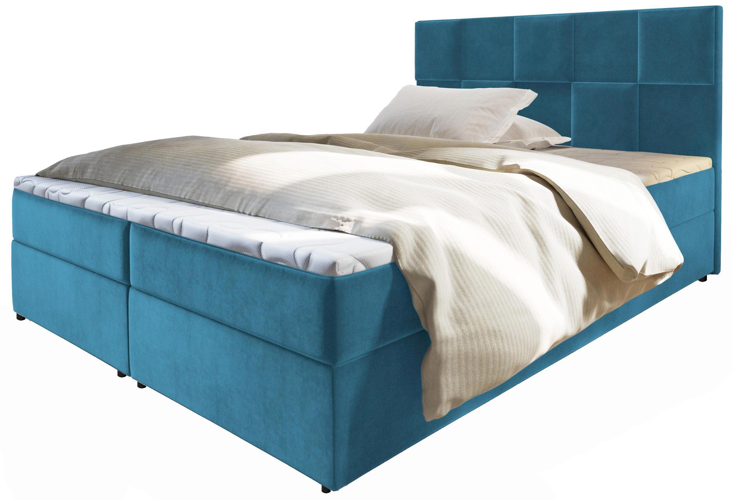 BOXBETT PRATA 180x200 cm mit Matratze und Topper - Blau - Hellblau, Holz (180/200cm) - MASSENO