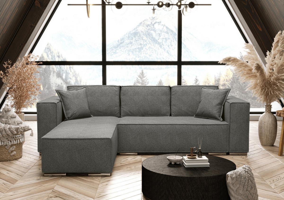 ECKSOFA L Form Vinoria Grau 255/180/82 cm Links mit Schlaffunktion - Chromfarben/Grau, Textil/Metall (180/255cm) - AX Living