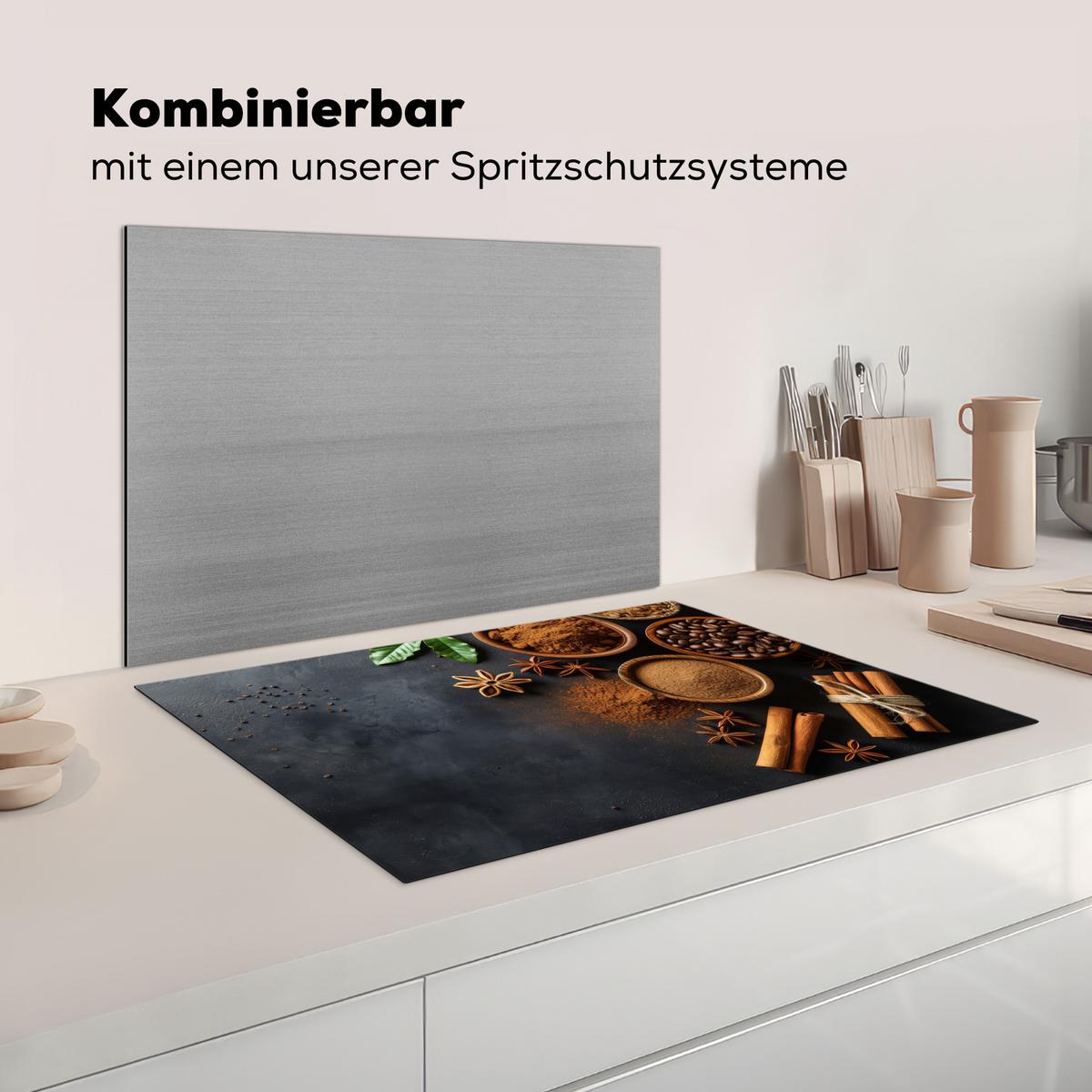 HERDABDECKPLATTE Zimt - Beton - Kaffee - Zimtstangen - Gewürze Ceranfeldabdeckung 76x51.5 cm - Mokka, Kunststoff (76/51.5/0.2cm) - MuchoWow