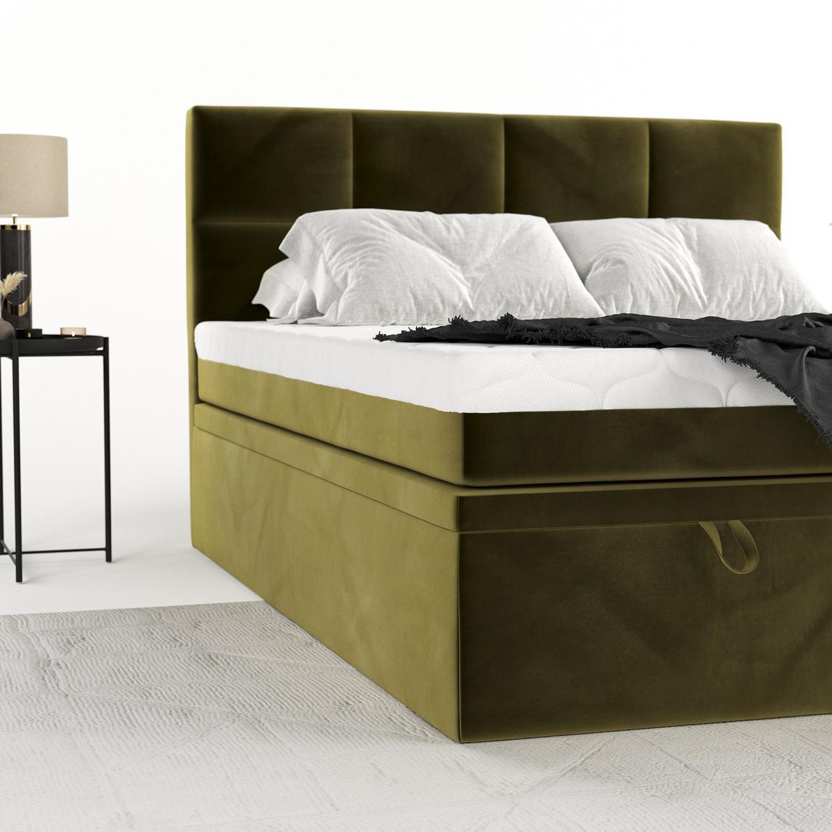 BOXBETT Tessa 200/200 cm Olivgrün im Kronos Stoff - Schwarz/Olivgrün, Holz/Holzwerkstoff (200/200cm) - AltaBeds