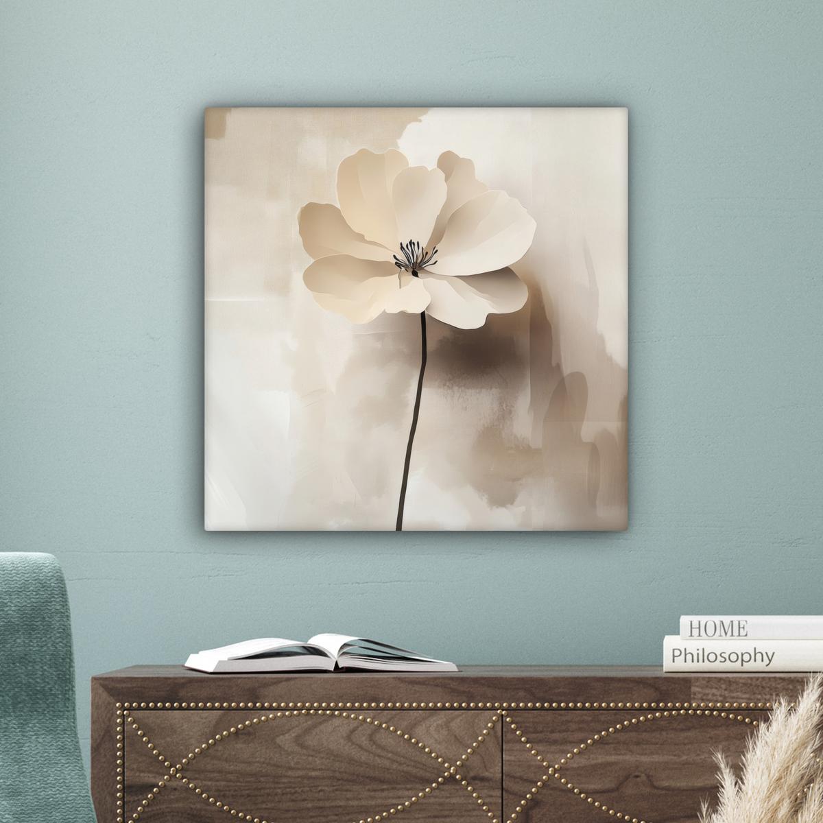LEINWANDBILD Blume - Beige - Farbe - Schatten Wandbild Wohnzimmer 50x50 cm - Creme, Textil (50/50cm) - MuchoWow