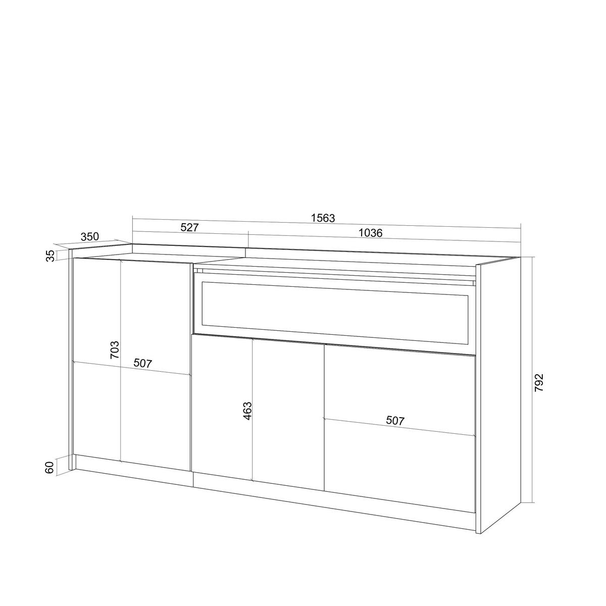 SIDEBOARD, Highboard, Schwarz Eiche, Elektrokamin, 156/37/80cm - Schwarz, Holzwerkstoff (156/80/37cm) - Skraut Home
