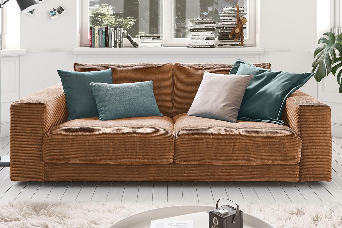SOFA 2-SITZER MADELINE Braun Cord - Schwarz/Braun, Kunststoff/Textil (230/85/127cm) - KAWOLA