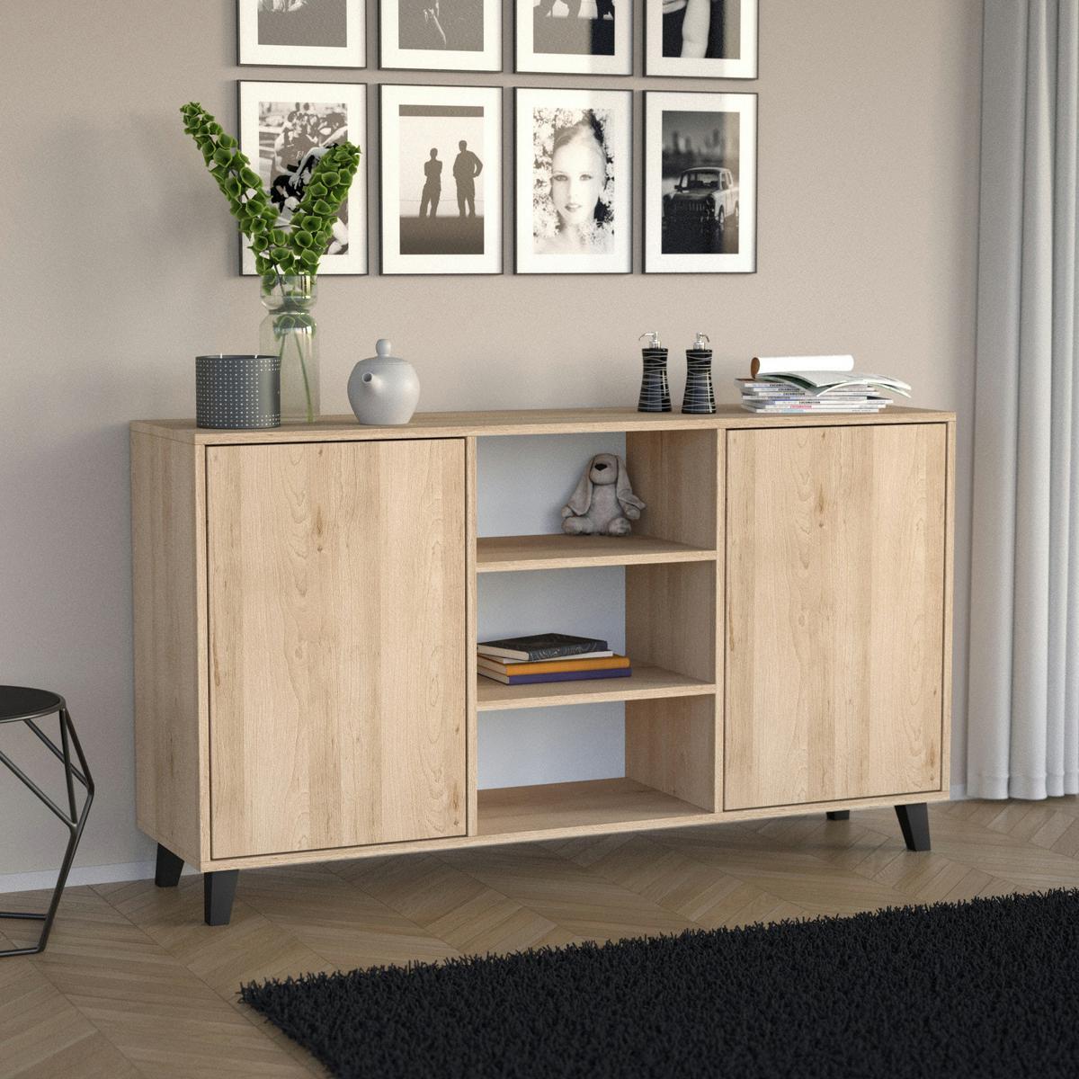 KOMMODE Home mit 2 Türen und 2 Regale, ohne Griffe, eiche Artisan - Schwarz/Eiche Artisan, Holzwerkstoff (150/85/40cm) - Beautysofa