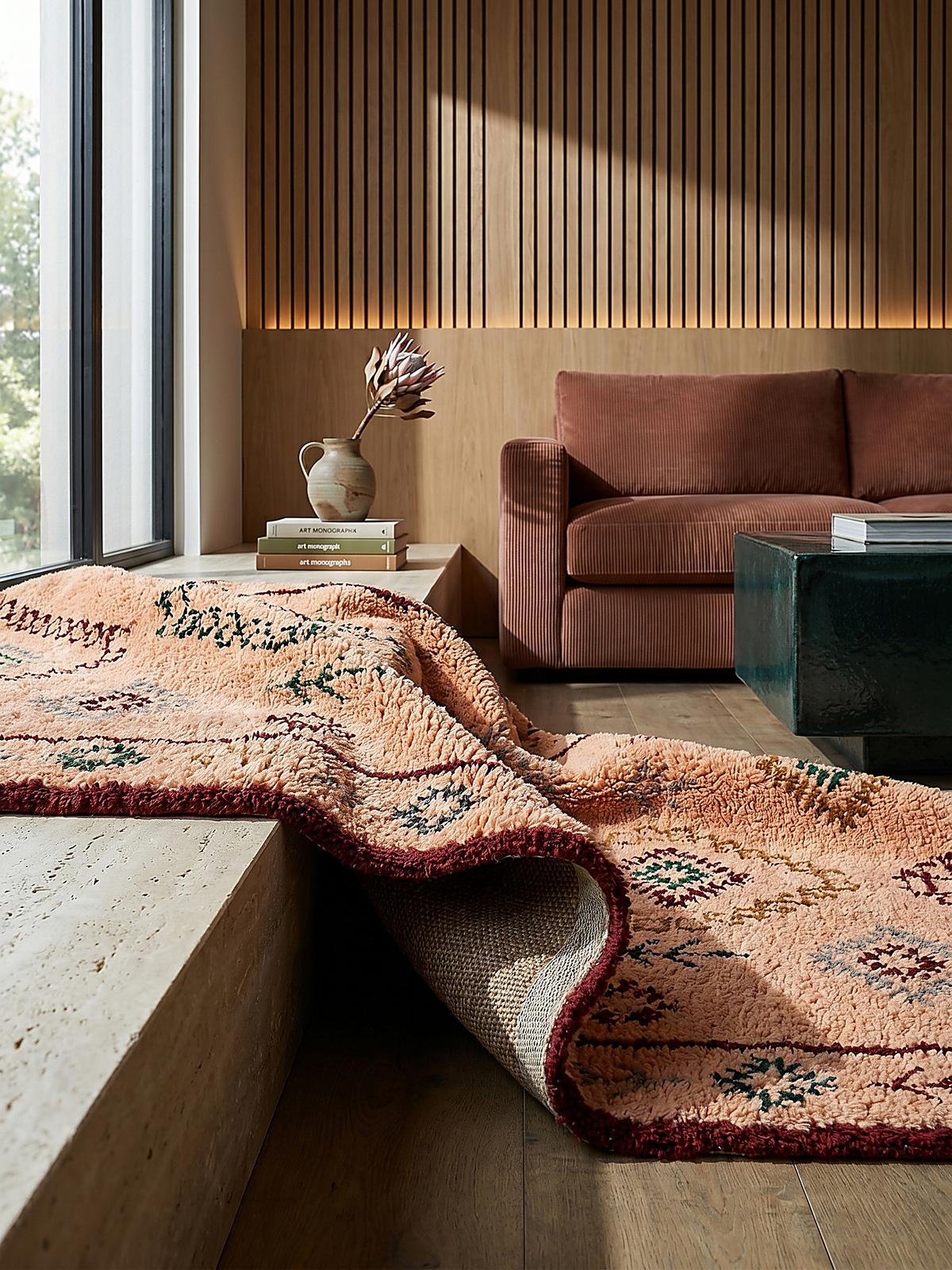 WOLLTEPPICH BRUE, mit Rautenmuster, Pfirsich, 200 x 290 cm - Orange, Textil (200/290cm) - KADIMA DESIGN