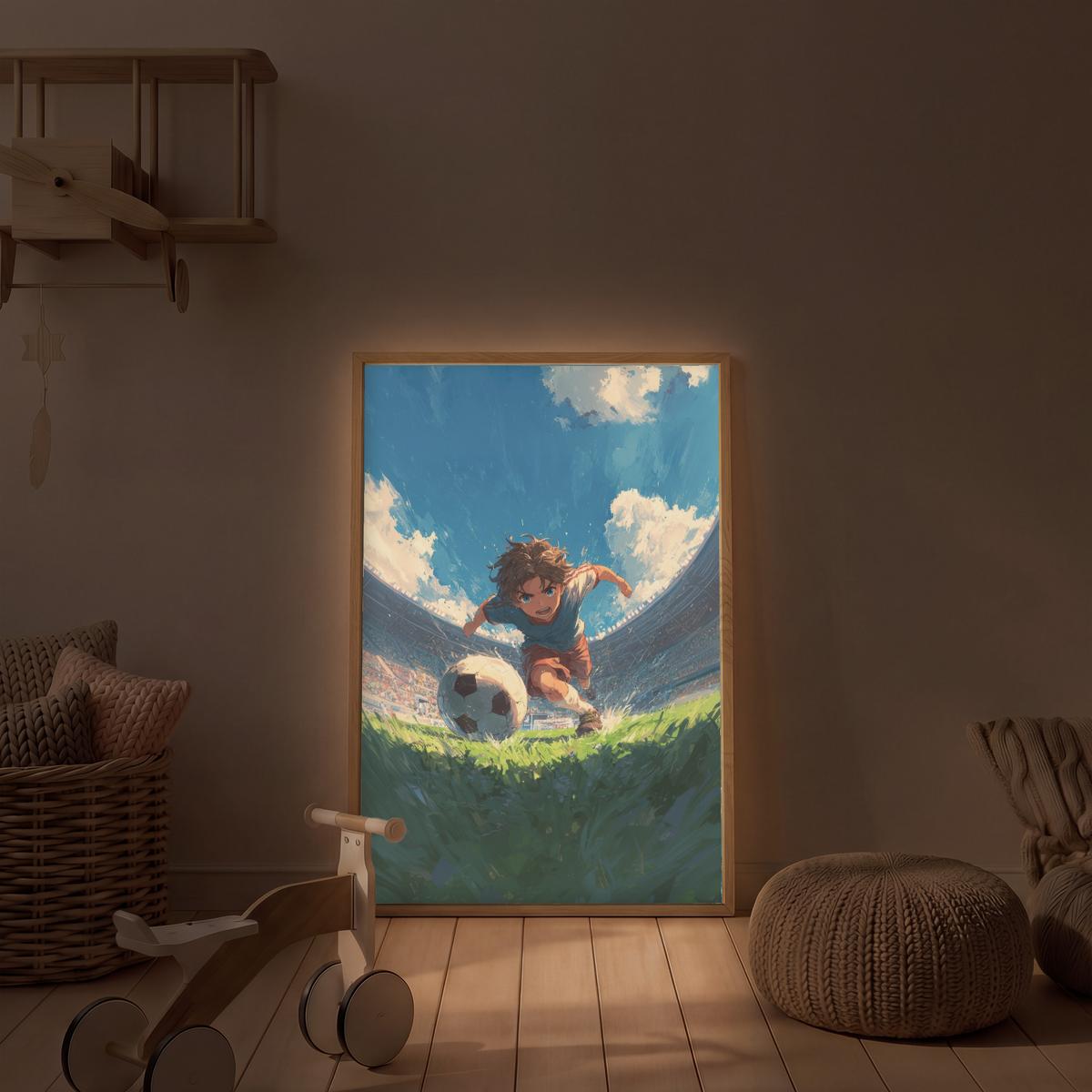 WANDLEUCHTE MIT AKKU Stadion - Fußballer - Ball 60x90 cm - Blau, Holzwerkstoff (60/90/8cm) - OnlyWow
