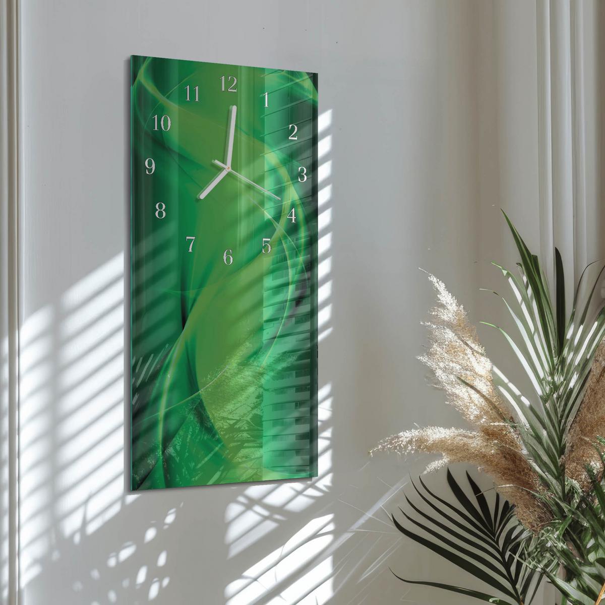 WANDUHR aus Glas 30x60 cm - Abstraktion - Grün, Glas (30/60/0.4cm) - TULUP