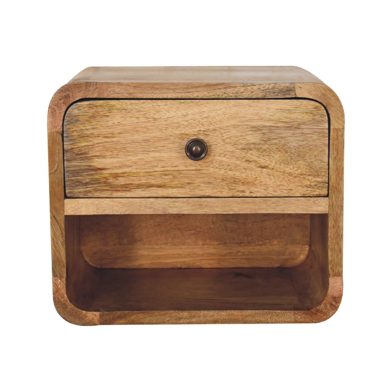 NACHTTISCH und Wandhalterungsfunktion, 1 Schublade, 1 Offenes Fach, Beige - Messingfarben/Braun, Holz/Metall (30/25/25cm) - Artisan Furniture
