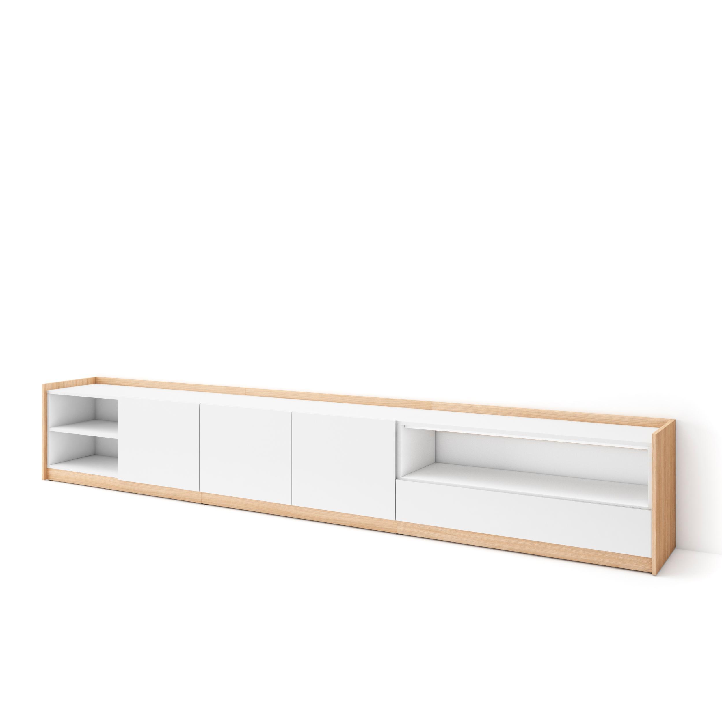 LOWBOARD, Weiß und Eiche Soft, 310/37/50cm - Weiß, Holzwerkstoff (310/50/37cm) - Skraut Home
