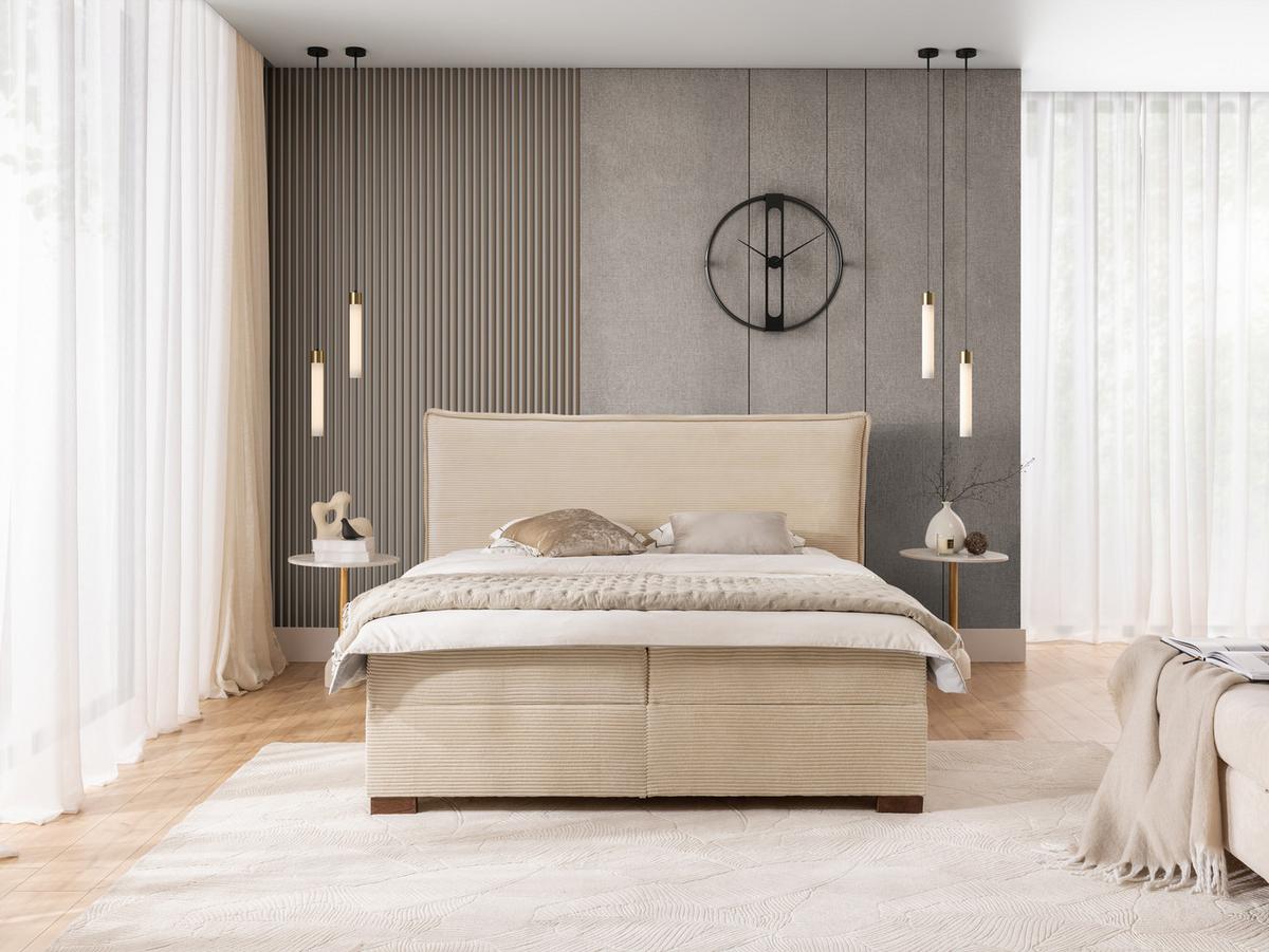 BOXBETT Lovetti II, Cord, H3 - Beige/Dunkelbraun, Holz/Kunststoff (200/200cm) - S-Style Möbel