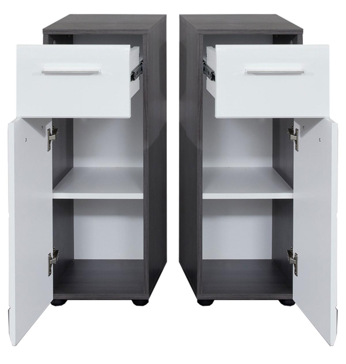 UNTERSCHRANK weiß Hochglanz, grau Rauchsilber, Badschrank 30 cm, Türanschlag wechselbar - Weiß Hochglanz/Silberfarben, Holzwerkstoff/Kunststoff (30/80/31cm) - Top.Furn