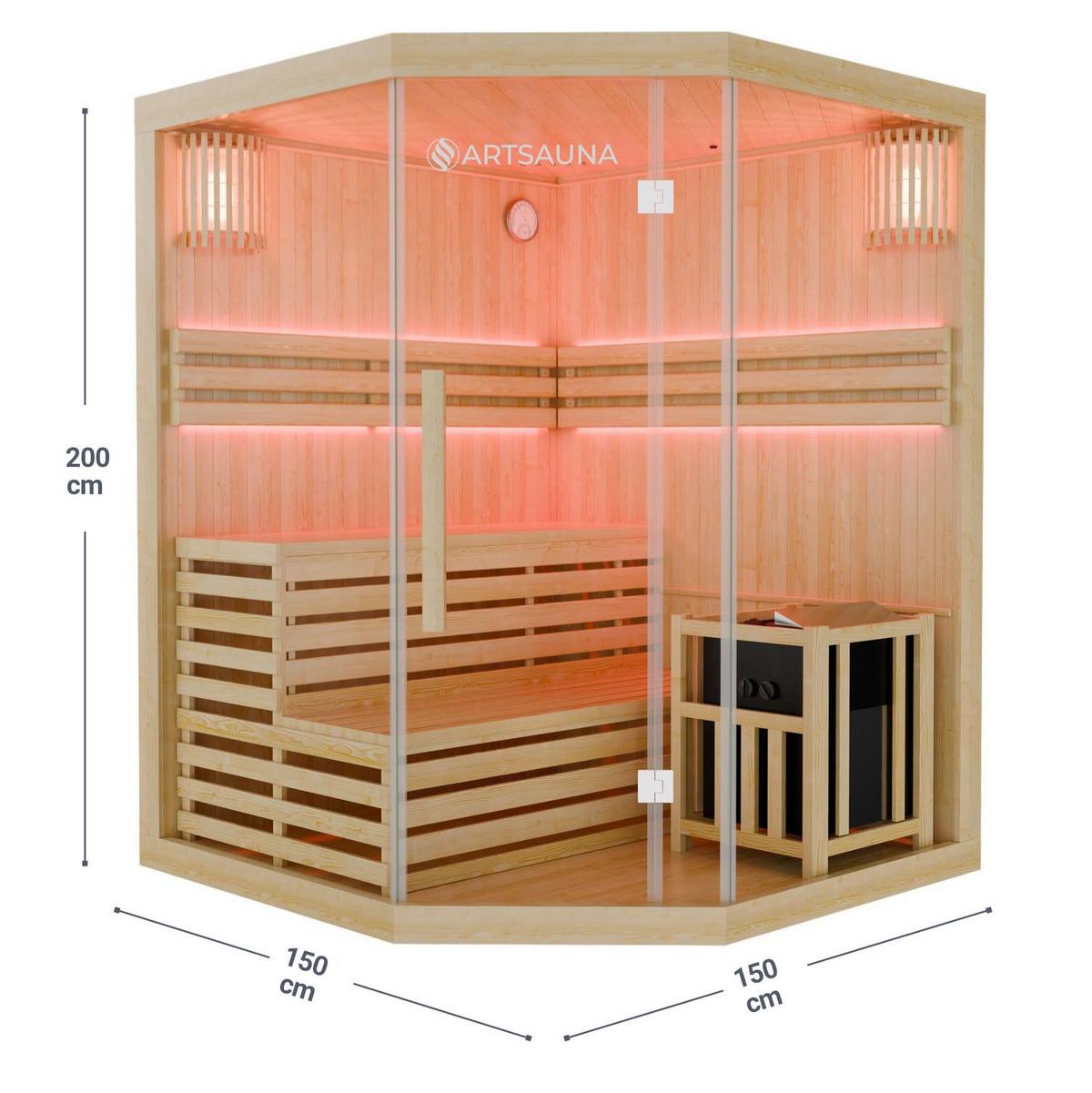 SAUNAKABINE Finnische Sauna Espoo150 Premium - Naturfarben, Holz (150/200/150cm) - Artsauna