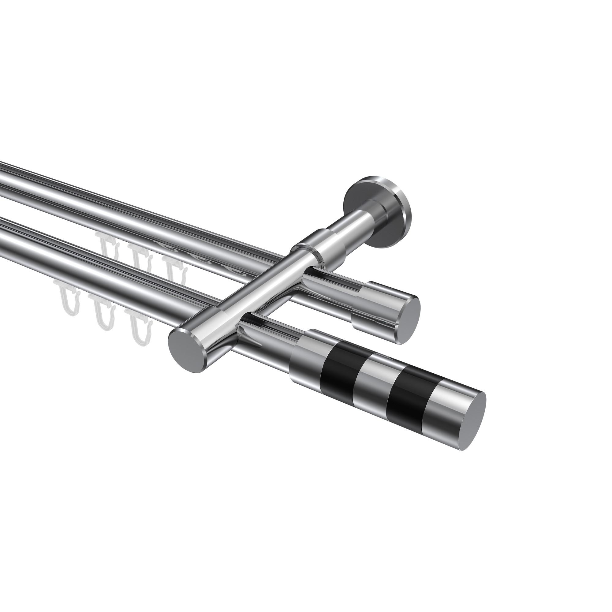 GARDINENSTANGE INNENLAUF Prestige Mavell 480 cm (geteilt in 3 x 160 cm), 2-läufig, 20 mm Ø Chrom - Chromfarben/Schwarz, Metall (480cm) - INTERDECO