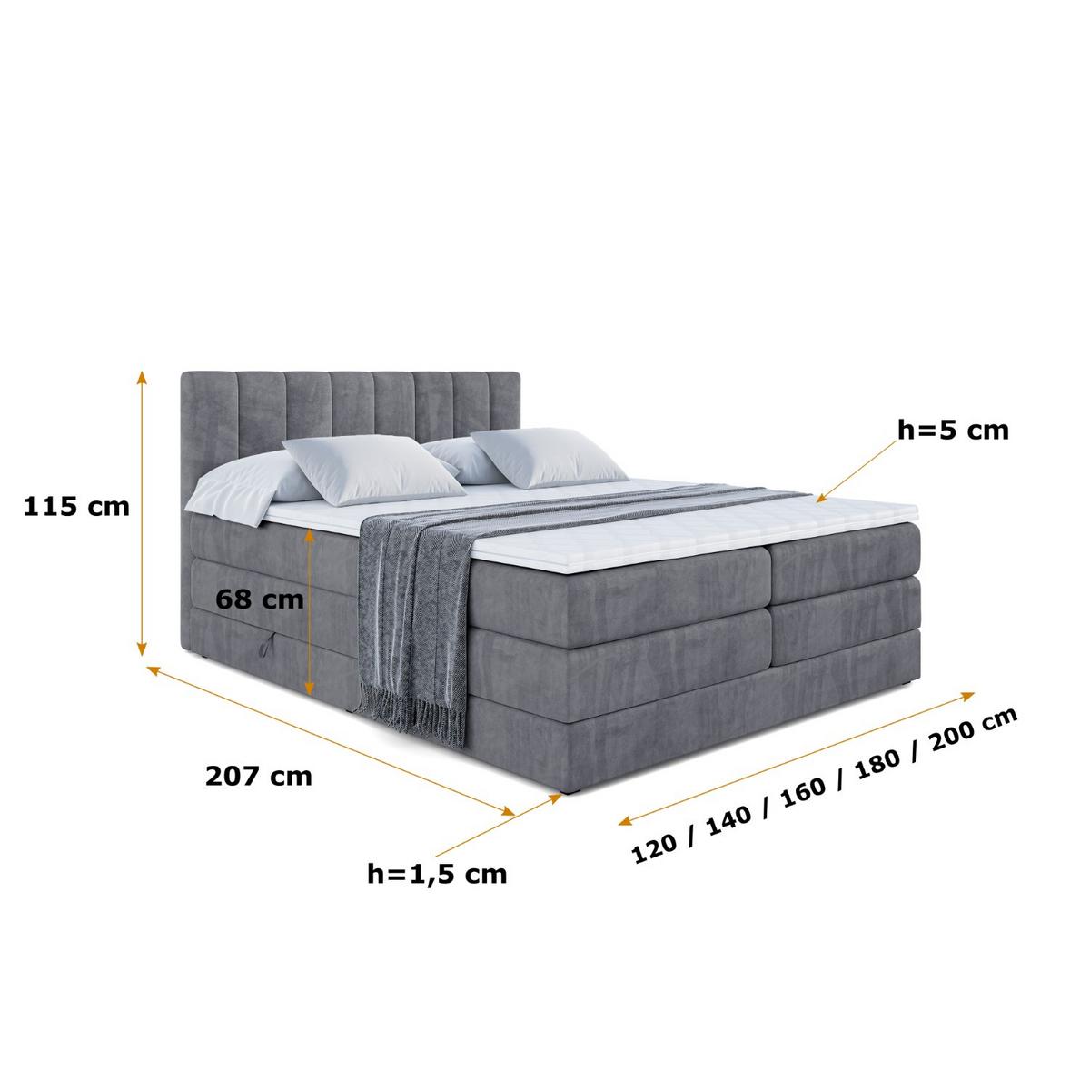 BOXSPRINGBETT OTTA KING - 140x200 - H3/H4 - Dunkelgrau - Dunkelgrau, Holzwerkstoff (140/200cm) - ALTDECOR