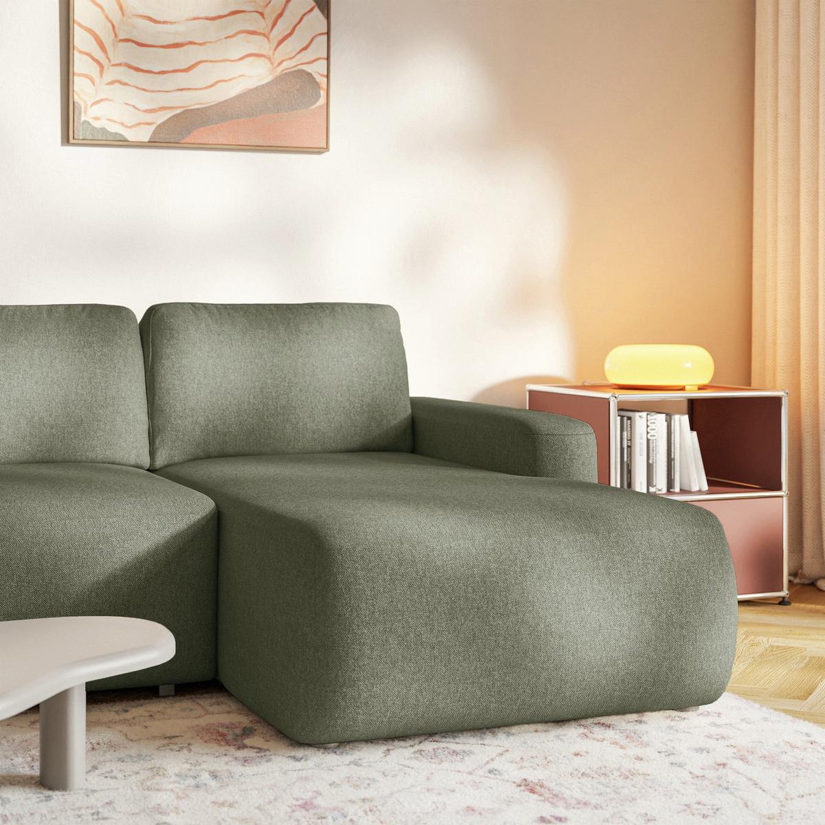 ECKSOFA Carnos Mini Olivgrün Chenille - Schwarz/Olivgrün, Kunststoff/Textil (164/238cm) - Selsey