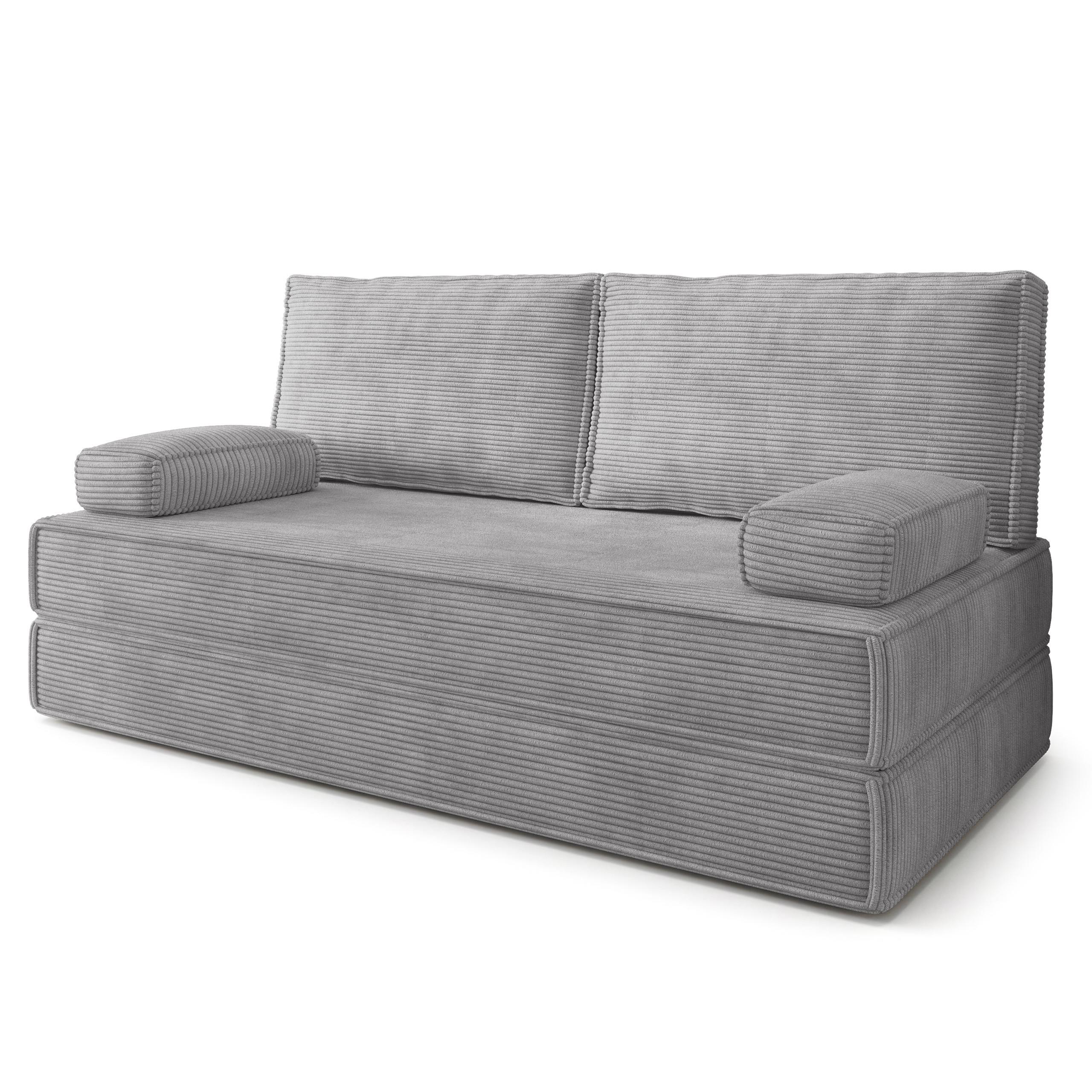 BETTSOFA SILAR aus Schaumstoff Kordstoff Hellgrau Schlaffunktion - Hellgrau, Textil (170/86/80cm) - MASSENO
