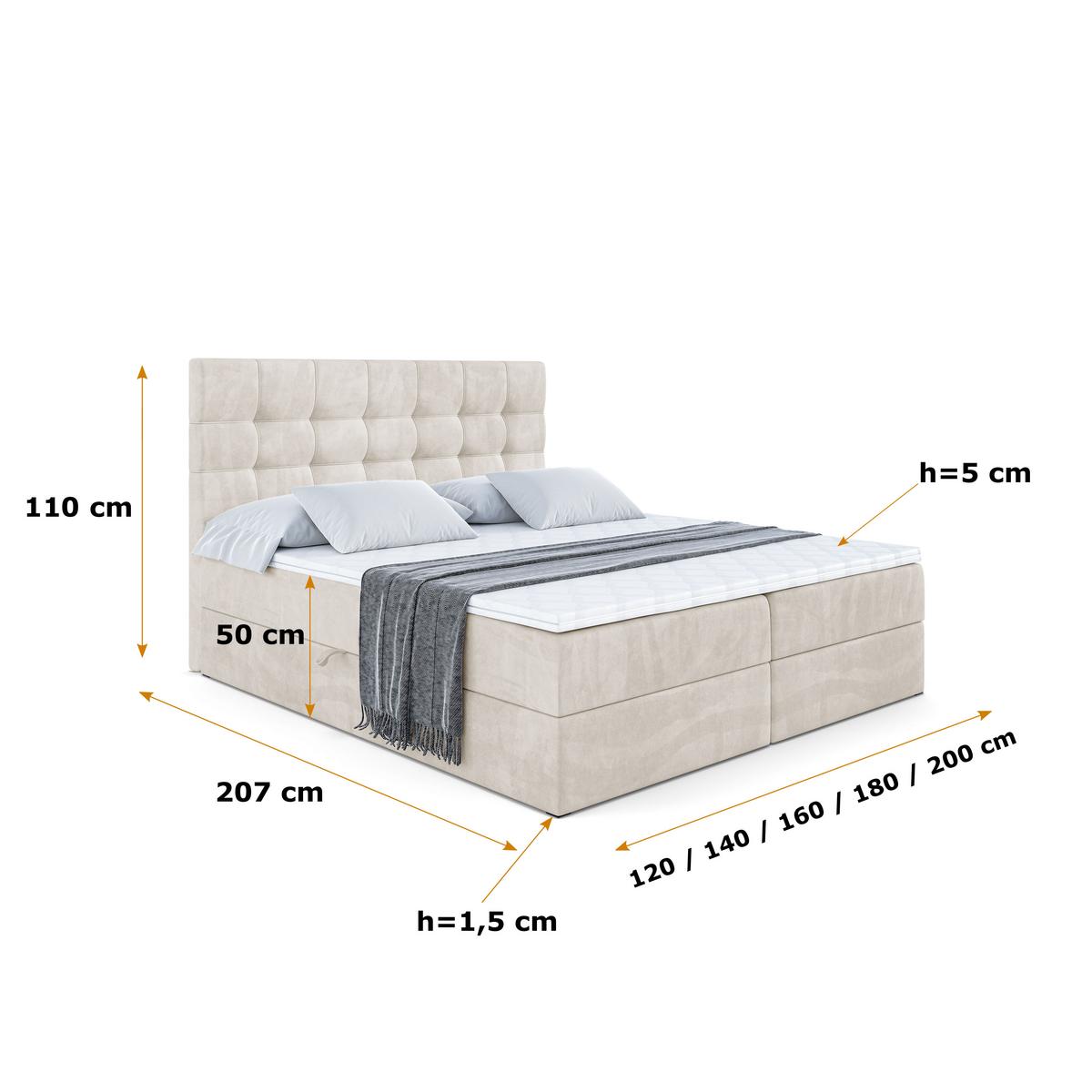 BOXBETT mit H4-Matratze und Lattenrost - BERO - 200x200 Ecru - Ecru, Holzwerkstoff (200/200cm) - ALTDECOR