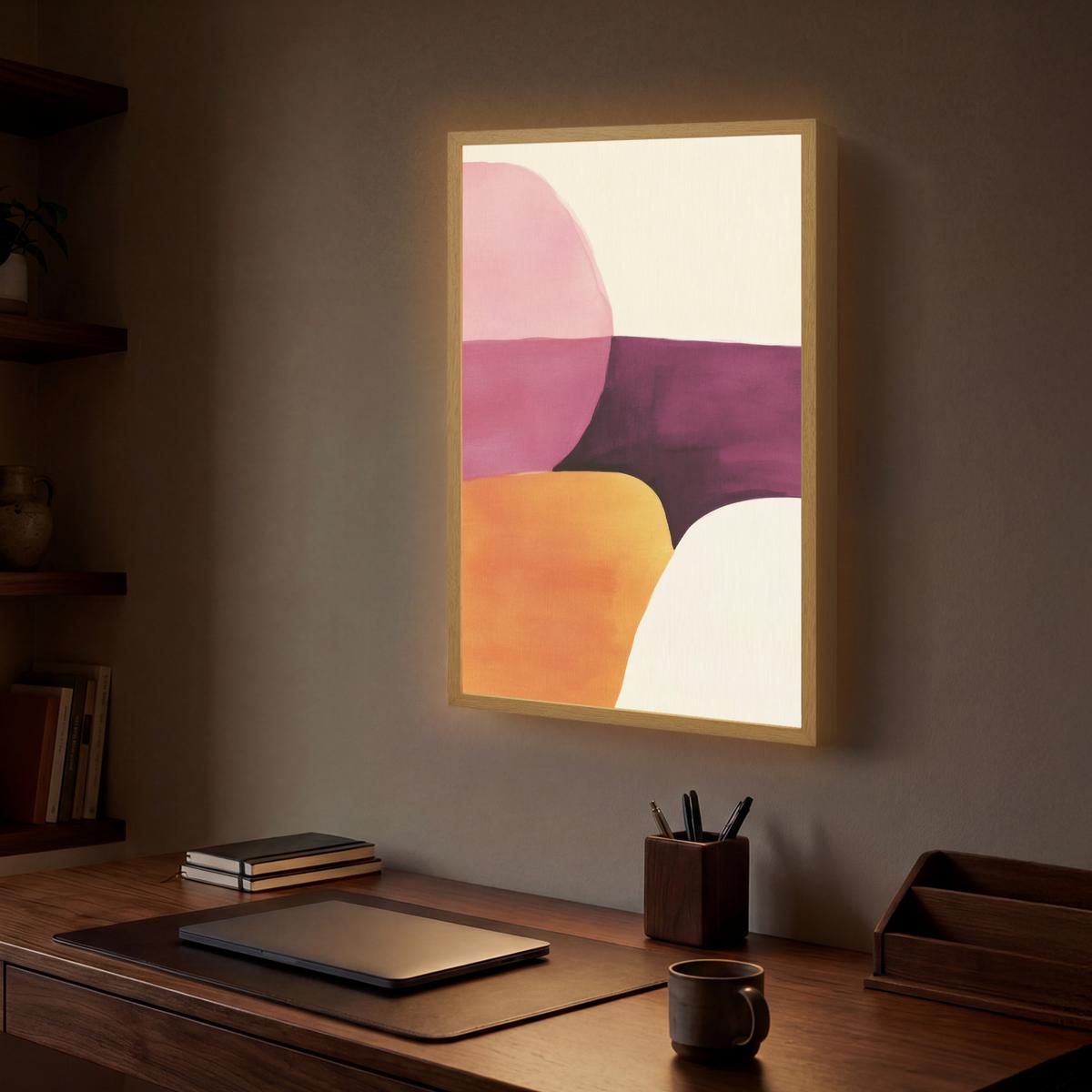 WANDLEUCHTE MIT AKKU Formen - Abstrakt - Farbenfroh 40x60 cm - Rosa, Holzwerkstoff (40/60/8cm) - OnlyWow