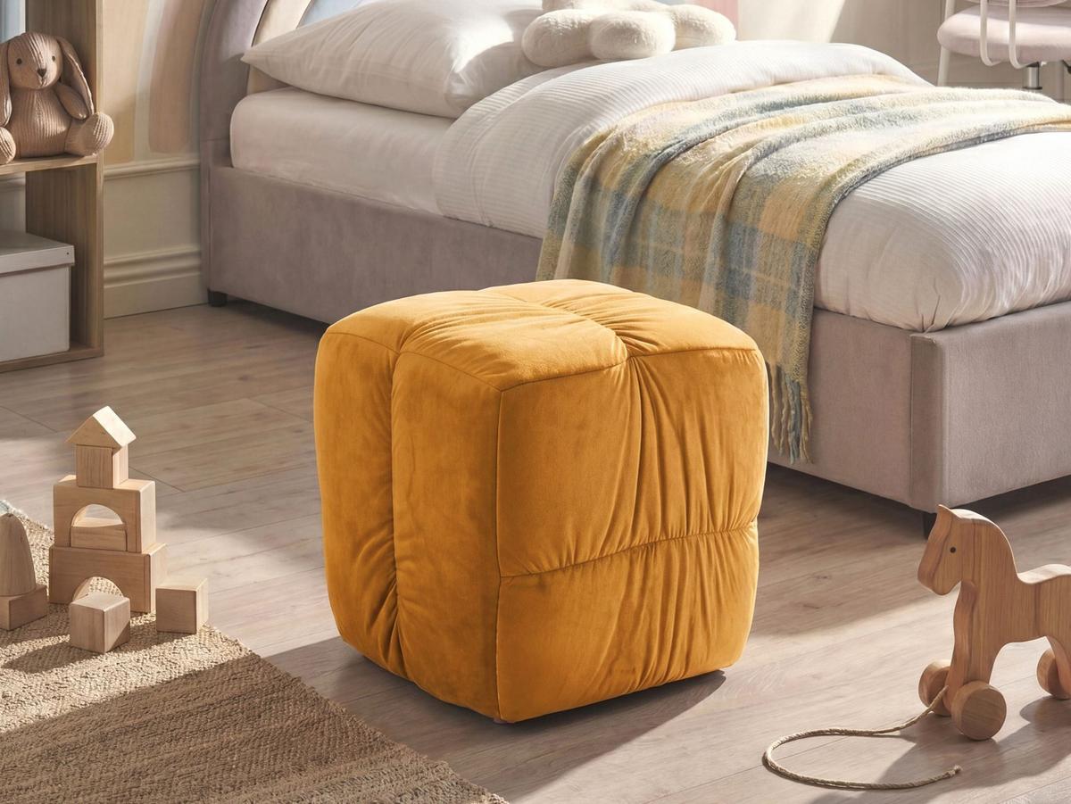 POUF Samtstoff Senfgelb Turley - Gelb, Textil (57/38/57cm) - Beliani