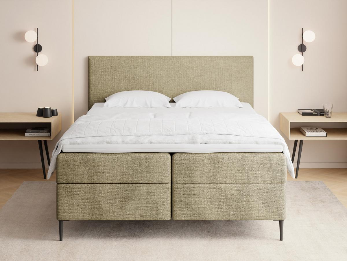 BOXBETT Alba Rise mit Bettkasten, Hell-Olivgrün Chenille 180x200 cm – inkl. H4 Taschenfederkern Matratze & Foam Topper - Schwarz/Olivgrün, Holz/Textil (180/200cm) - WFL GROUP