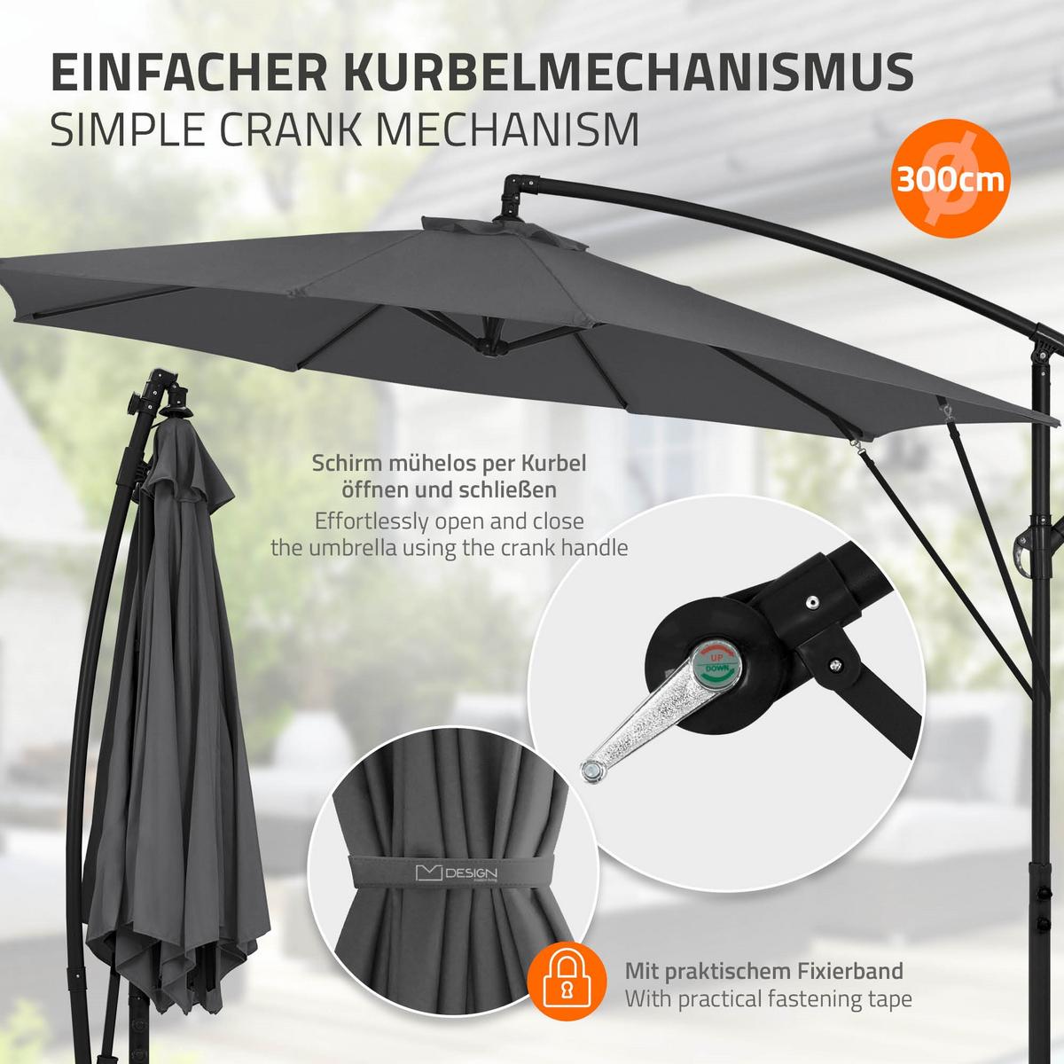 AMPELSCHIRM Ø 300 cm in Anthrazit aus Aluminium - Anthrazit, Metall (300/300cm) - ML-DESIGN