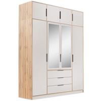 DREHTÜRENSCHRANK Livo mit 4 Türen und 3 Schubladen, mit Schrankaufsatz, kaschmir+eiche Wotan, 200 cm - Kaschmir/Eiche Wotan, Holzwerkstoff (200/245/57cm) - Beautysofa