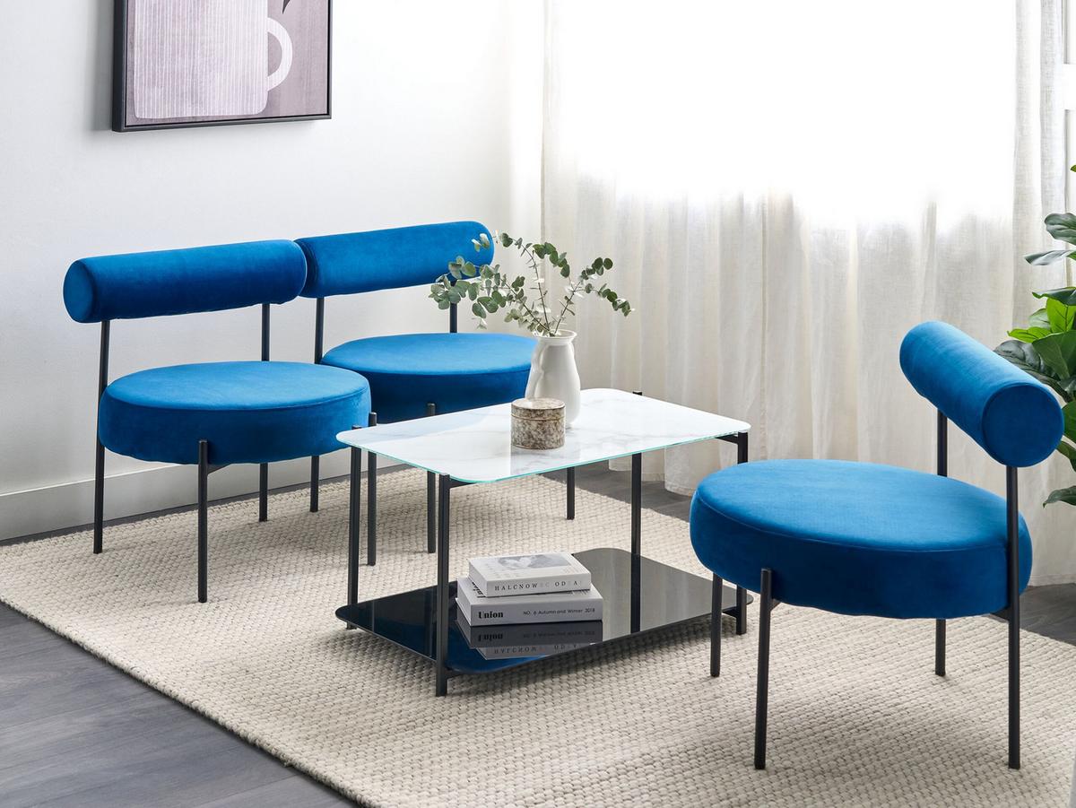 SESSEL Samtstoff Blau Alpha - Blau, Textil/Metall (60/66/60cm) - Beliani