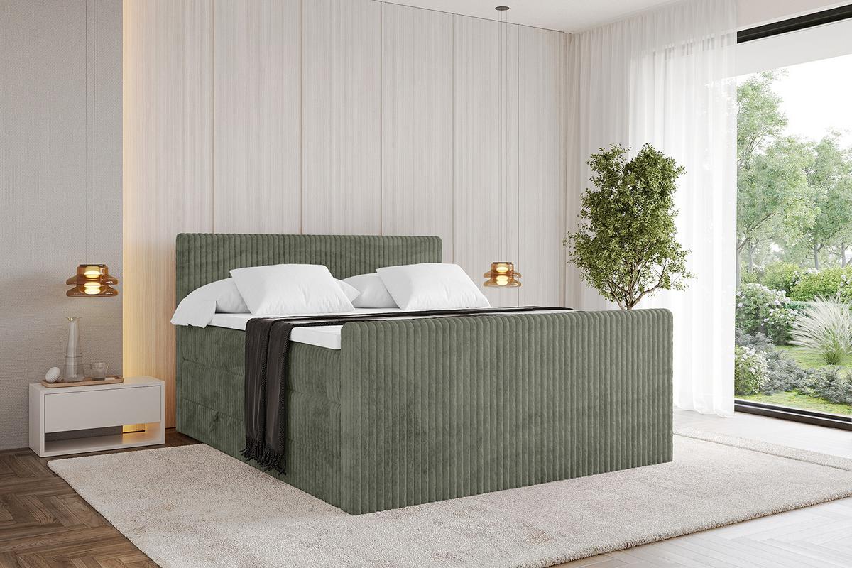 BOXSPRINGBETT mit Matratze H3|H4 und Lattenrost - TOLO-Z KING 140x200 Cord - Olive - Olivgrün, Holzwerkstoff (140/200cm) - ALTDECOR