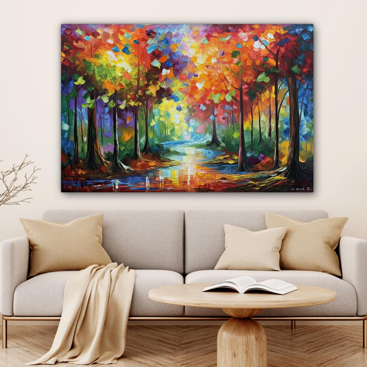 LEINWANDBILD Landschaft - Wald - Farben - Natur Groß 140x90 cm - Multicolor, Textil (140/90cm) - MuchoWow