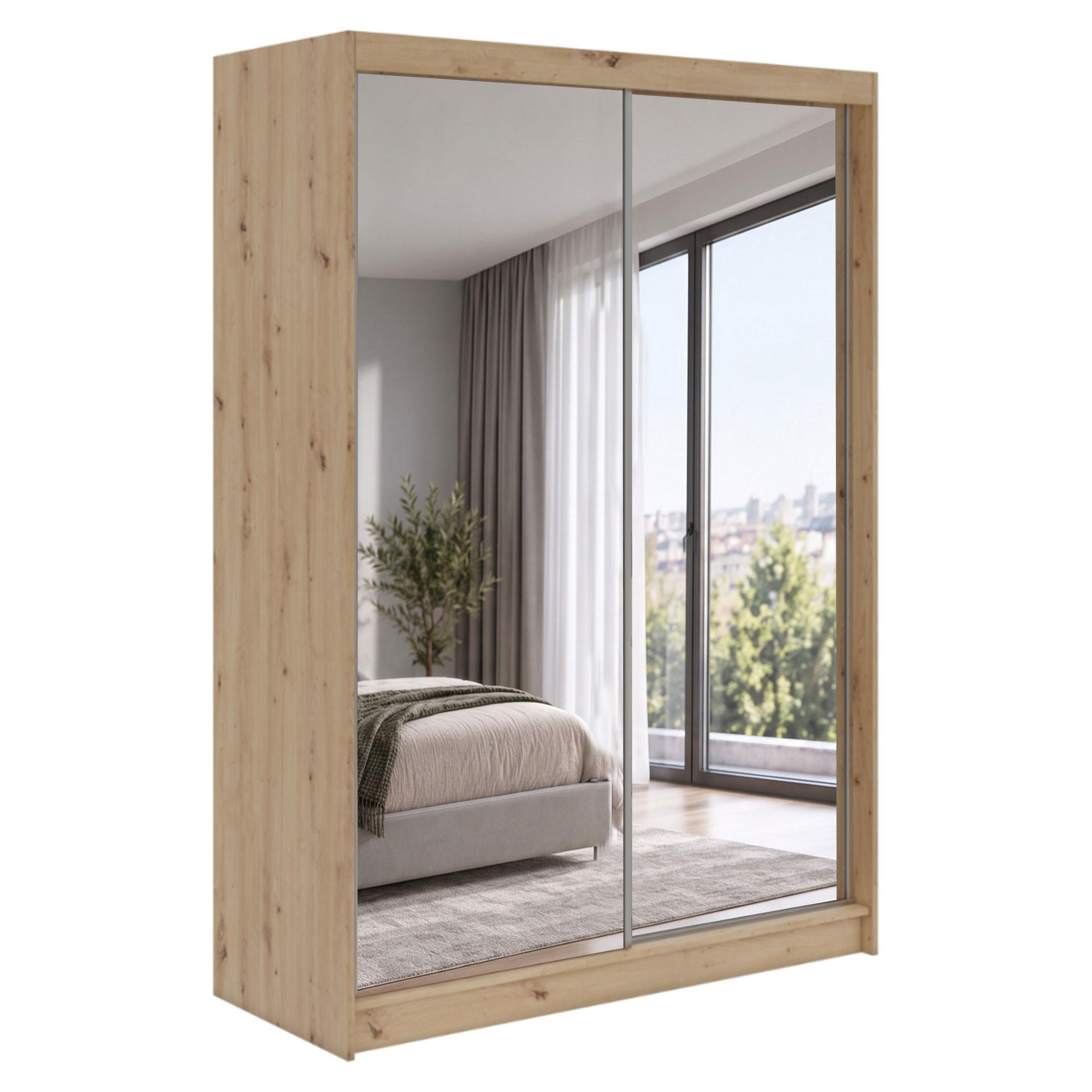 SCHWEBETÜRENSCHRANK Debra 150/216/61 eiche Artisan mit Spiegel - Eiche Artisan, Holzwerkstoff (150/216/61cm) - Beautysofa