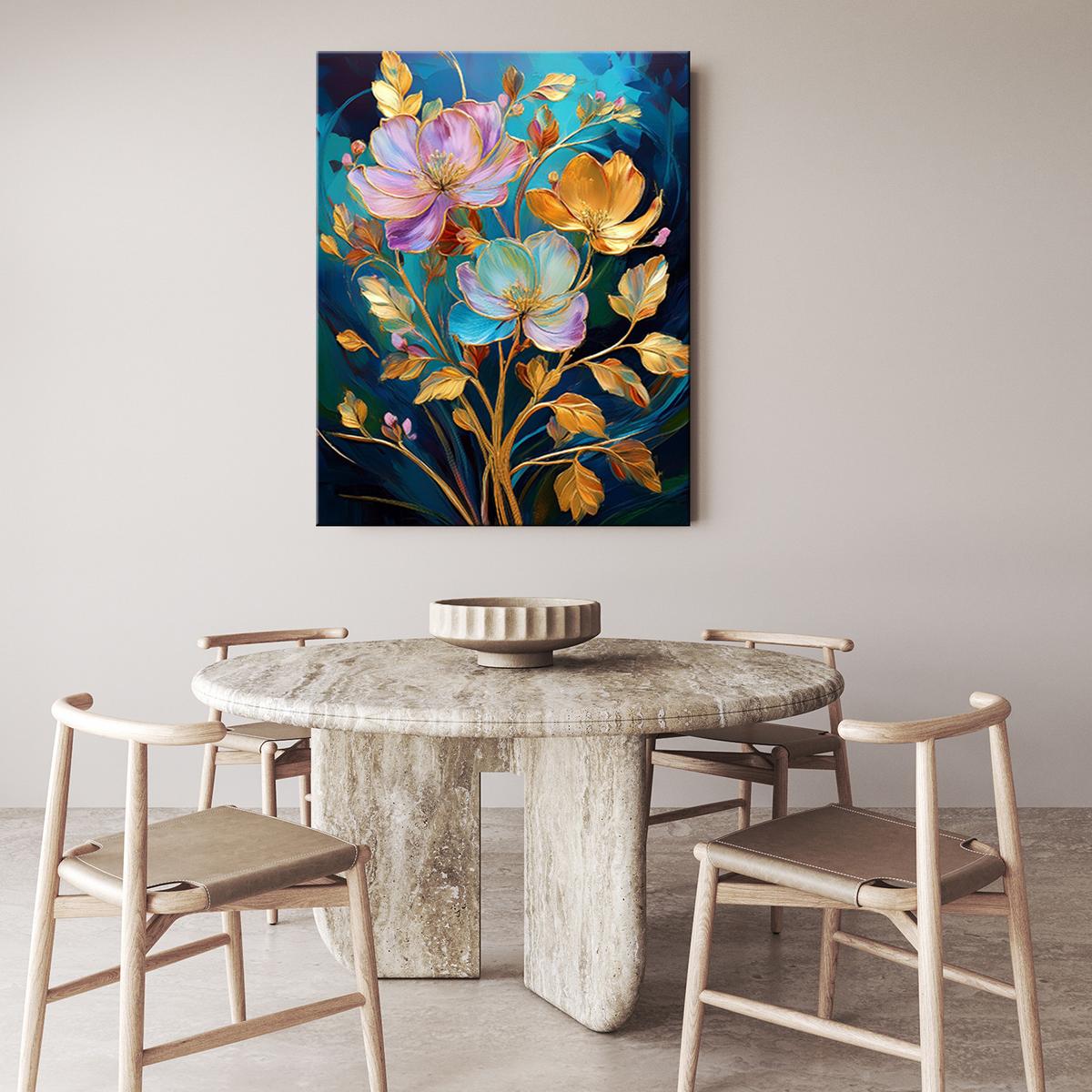 WANDBILD farbige blumen gold abstraktion - Multicolor, Textil (40/60cm) - Feeby