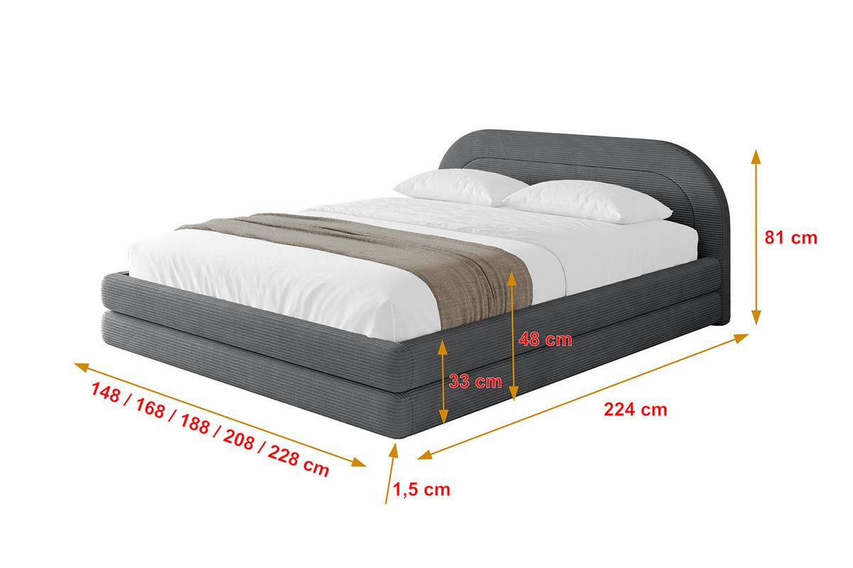 POLSTERBETT mit Bettkasten und Lattenrost, Bett mit Matratze H3/H4 - LERIS-v1 180x200 Dunkelgrau - Anthrazit, Holzwerkstoff/Textil (180/200cm) - ALTDECOR