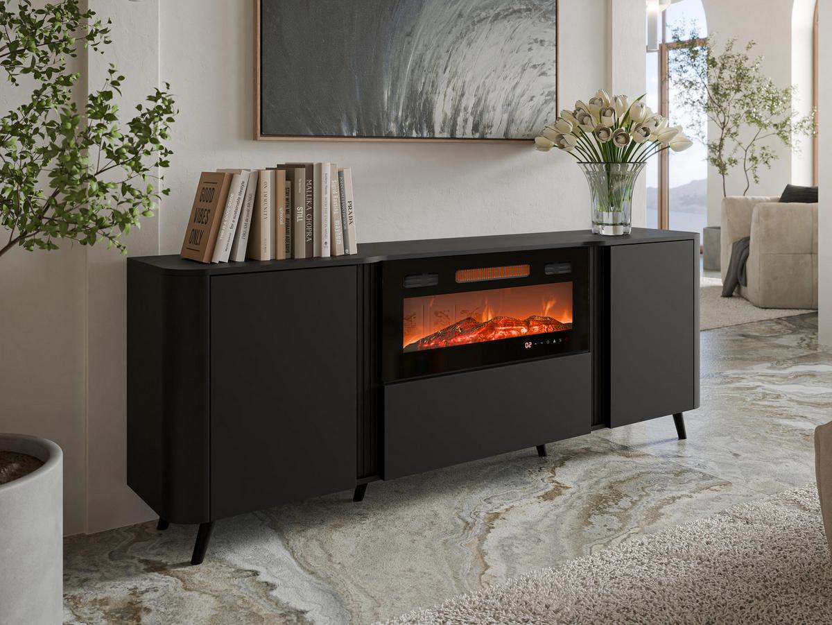 KOMMODE Volare 200 EF mit Kamin - Schwarz, Holzwerkstoff/Kunststoff (200/76/39cm) - MIRJAN24