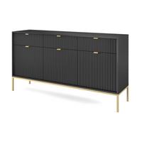 SIDEBOARD Eternas 3T 3S Schwarz 154/83/39 cm – goldene Füße, mit geriffelten Fronten - Goldfarben/Schwarz, Holzwerkstoff (154/83/39cm) - AX Living