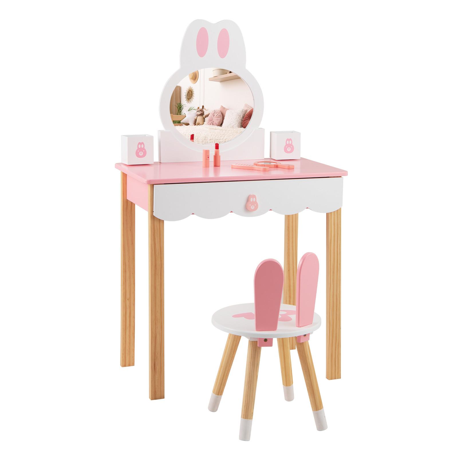 KINDER SCHMINKTISCH mit Hocker Pink - Pink, Holz (60/103/34cm) - COSTWAY