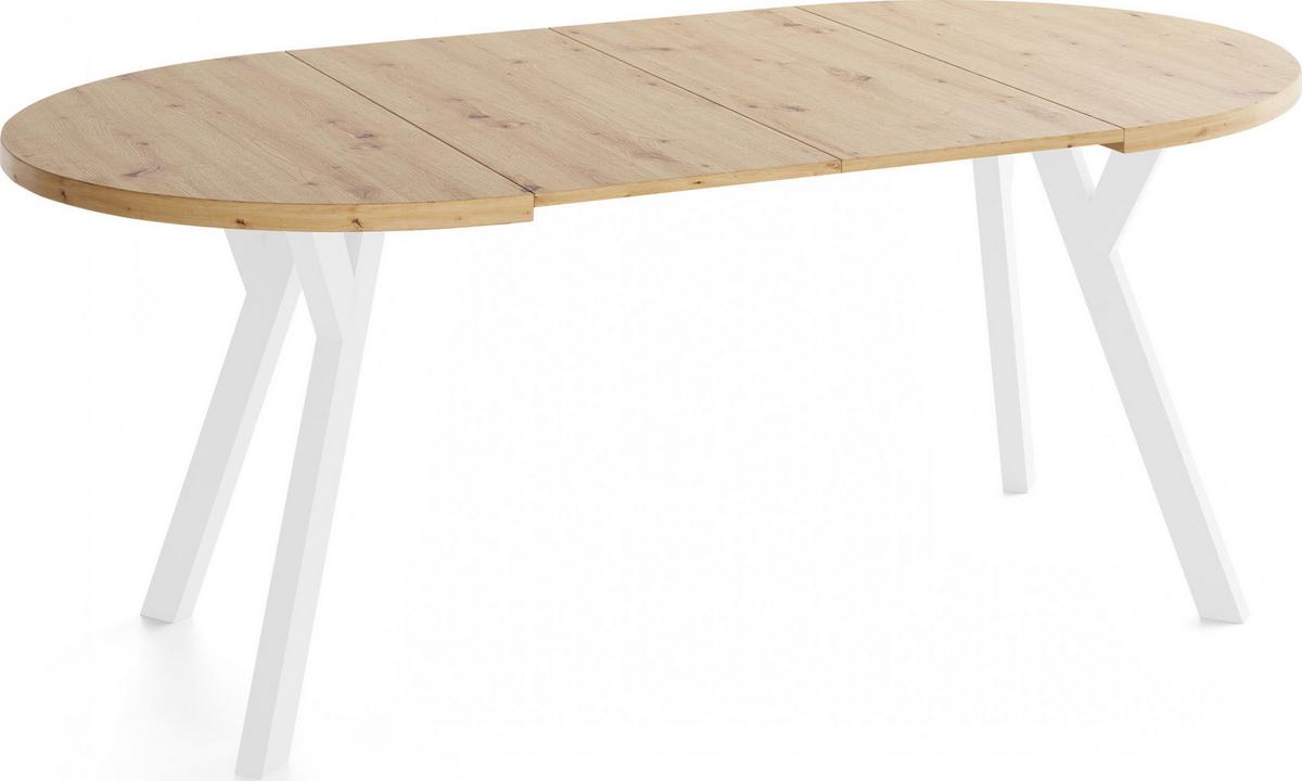 ESSTISCH Vero Weiß rund ausziehbar verlängerbar, Eiche Artisan Hellbraun 100-200/100/77 cm - Eiche Artisan/Weiß, Holz/Holzwerkstoff (100/200/76.5cm) - WFL GROUP