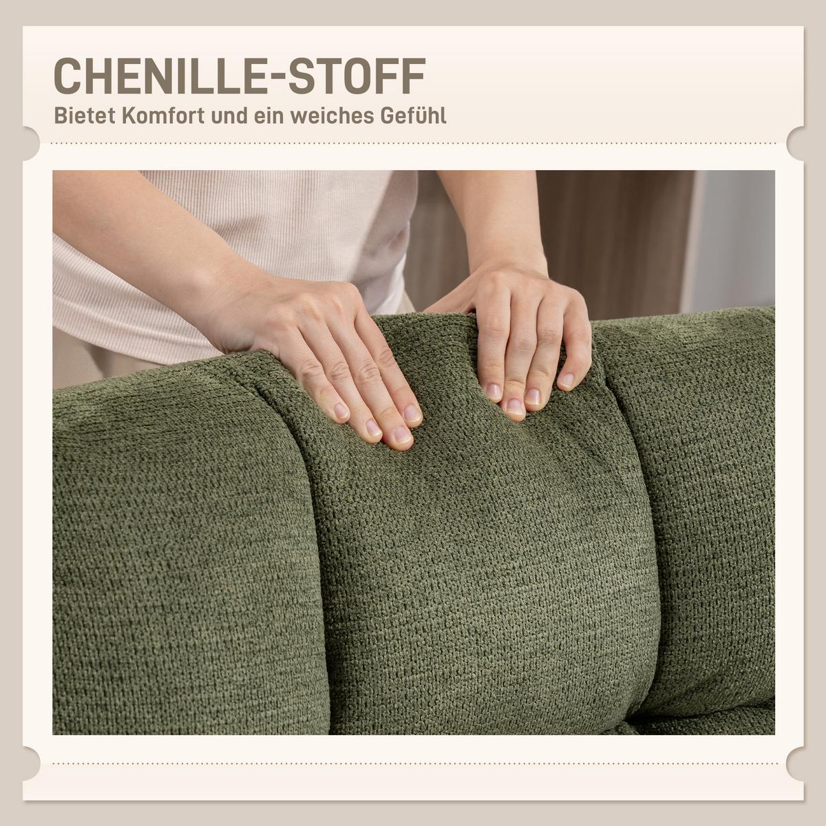 RELAXSESSEL Drehbar mit breiter Sitzfläche Chenille-Optik Grün - Schwarz/Grün, Textil/Metall (75/90/95cm) - HOMCOM
