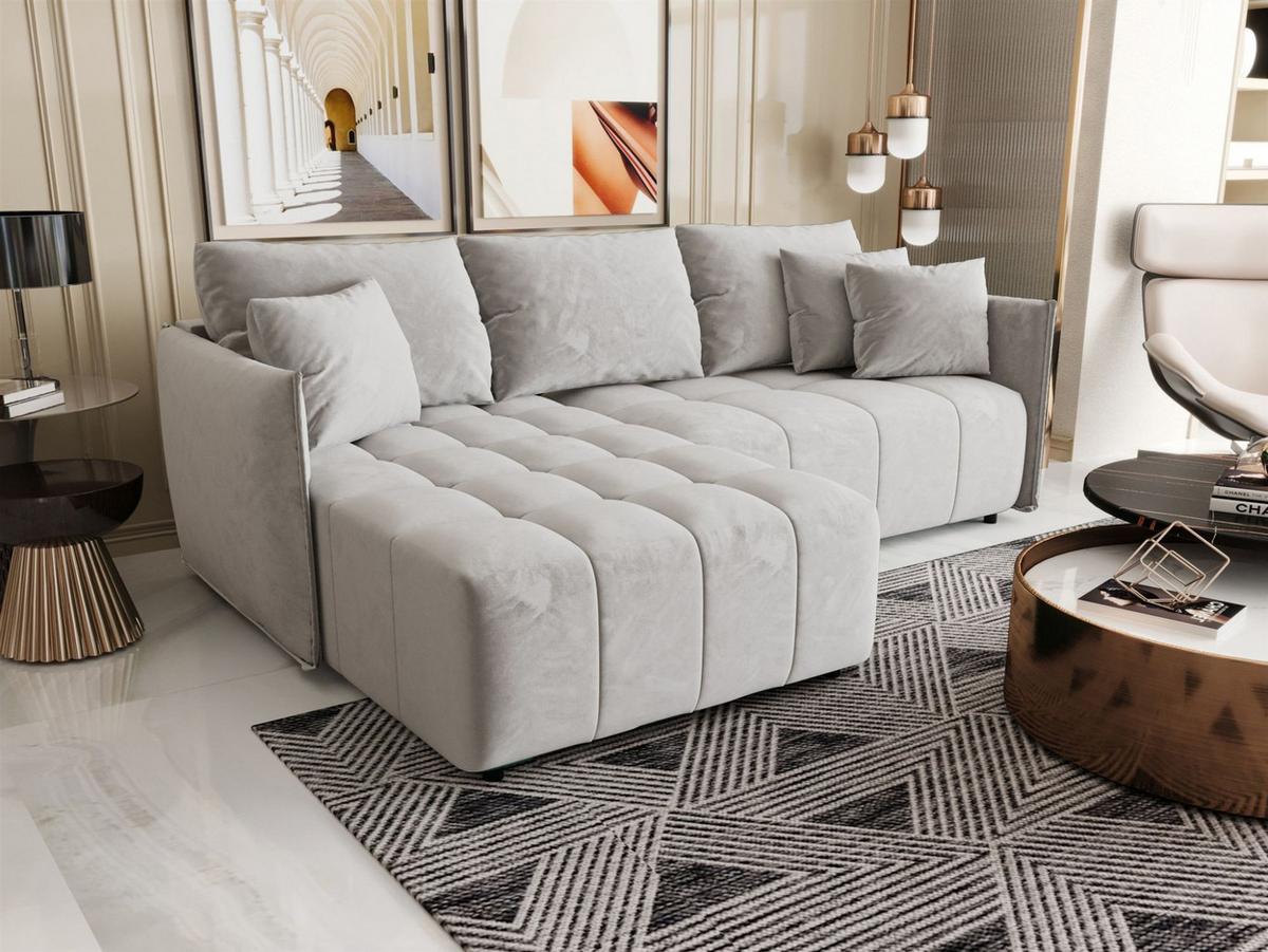 ECKSOFA Treviso - Hellgrau, Holzwerkstoff/Textil (245/185cm) - Fun Möbel