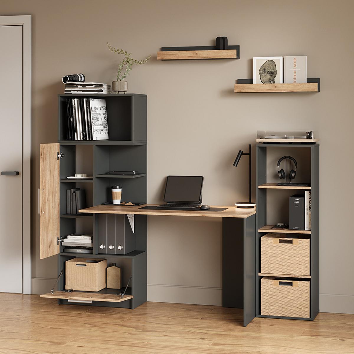 BÜCHERREGAL Lorena Anthrazit/Goldkraft Eiche mit 4 Fächern - Honigeiche/Anthrazit, Holzwerkstoff (40/120/30cm) - Livinity®
