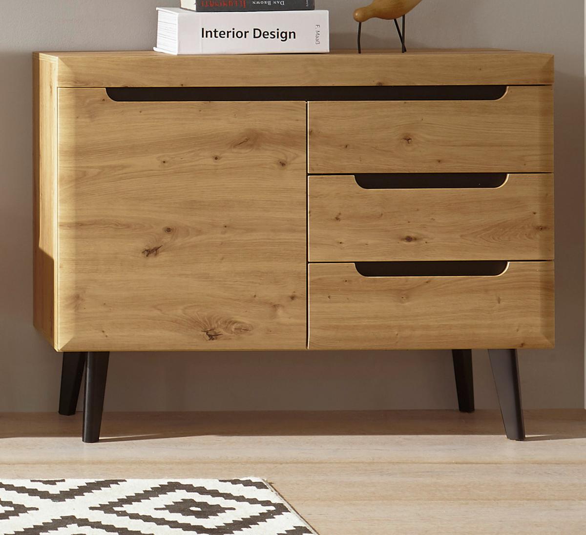 KOMMODE Eiche Artisan, schwarz 107 cm, Sideboard skandinavisch - Eichefarben/Schwarz, Holzwerkstoff (107/83/40cm) - Furn.Design