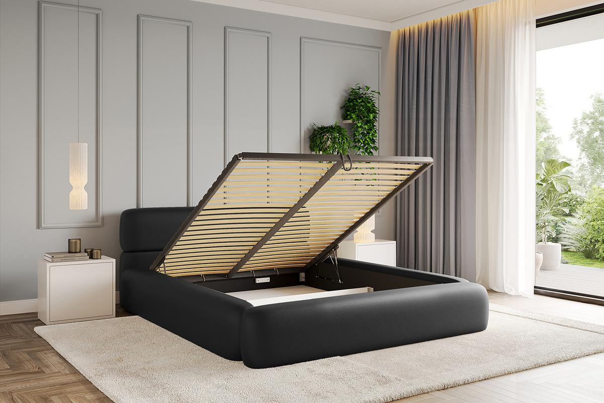 POLSTERBETT mit Bettkasten und Lattenrost, Bett mit Matratze H3/H4 - ENORA-V1 180x200 Schwarz Kunstleder - Schwarz Hochglanz, Holzwerkstoff/Textil (180/200cm) - ALTDECOR