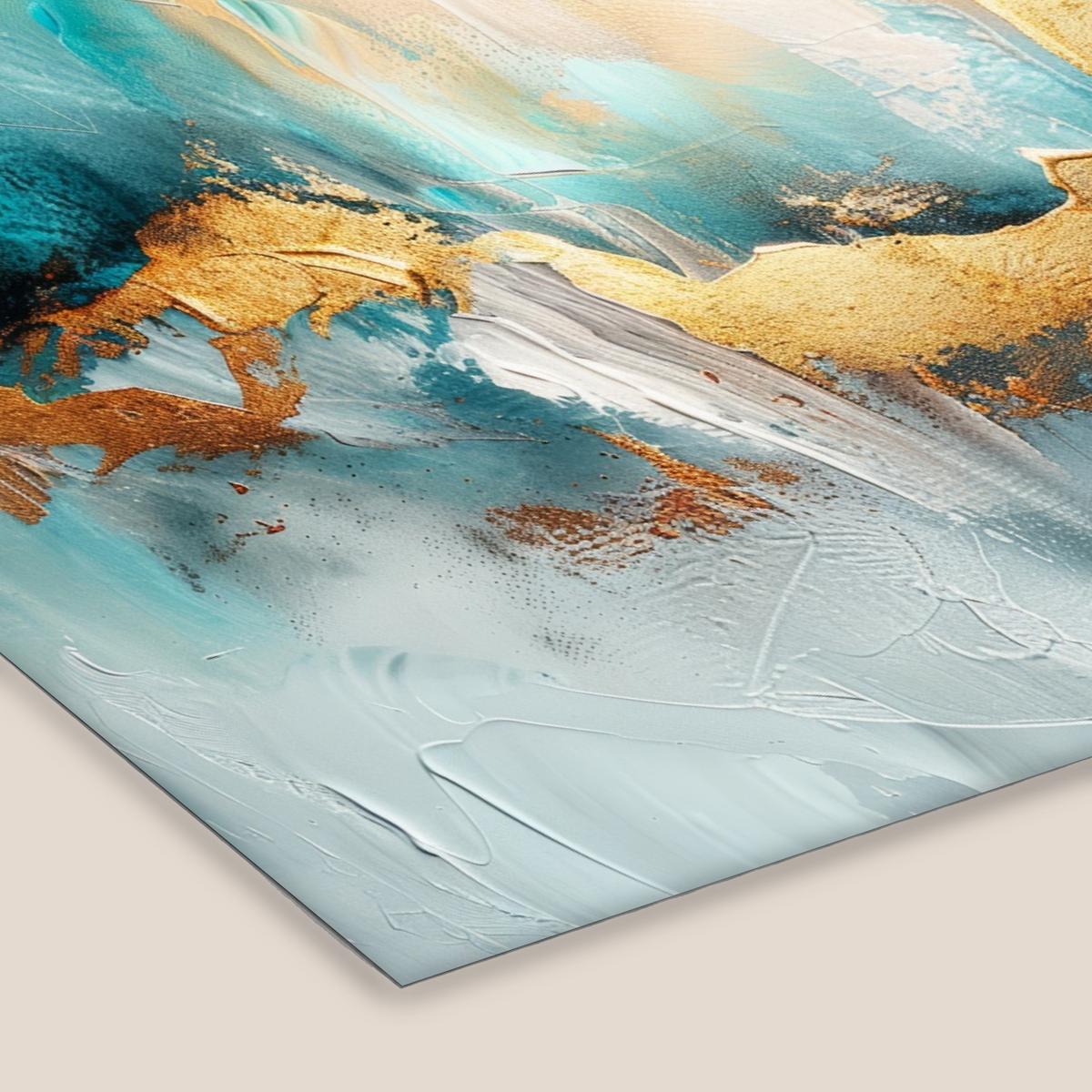 POSTER MIT RAHMENGERAHMTES BILD Abstrakt - Kunst - Gold - Blau 90x60 cm - Petrol, Papier (90/60cm) - MuchoWow
