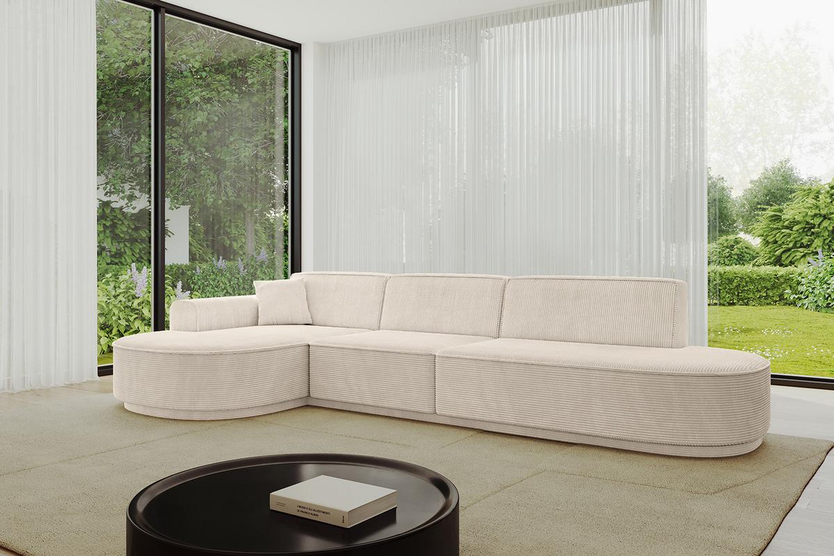 ECKSOFA Ottomane Links MARI-L2-v3 - 328x171x83 cm Beige Cord - Beige/Schwarz, Holzwerkstoff/Kunststoff (328/171cm) - ALTDECOR