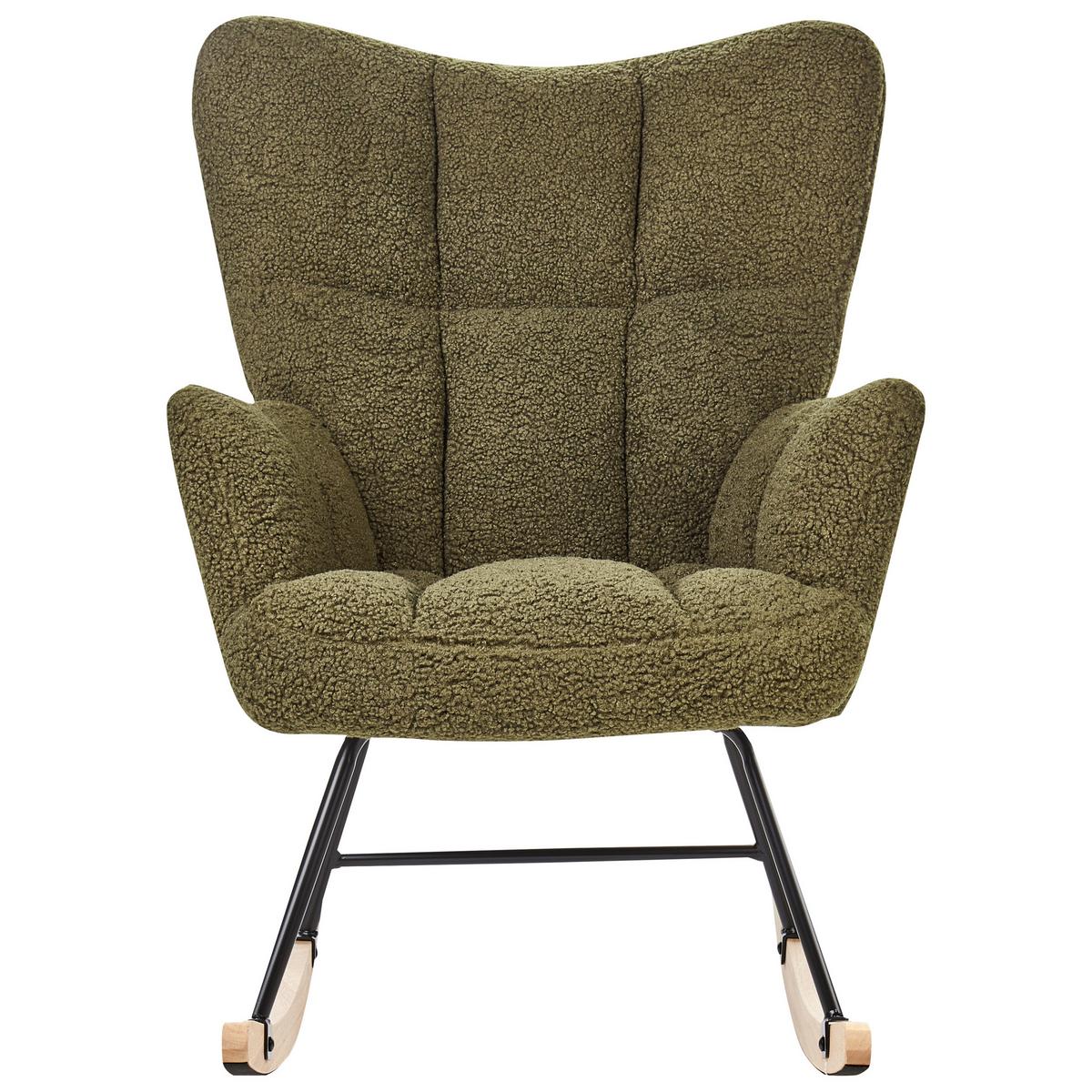 SCHAUKELSESSEL Bouclé Dunkelgrün Oulu - Hellbraun/Schwarz, Textil (71/104/83cm) - Beliani