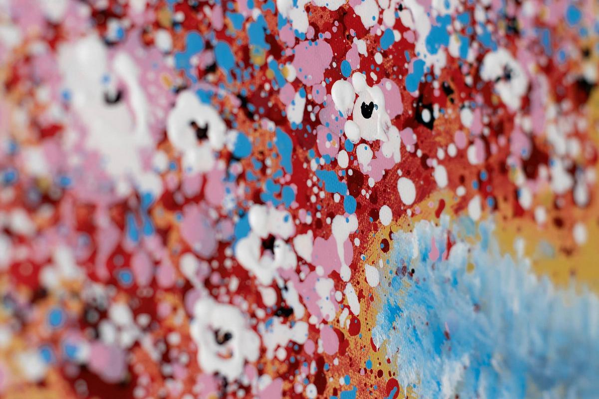 ACRYLBILD HANDGEMALT 90/60 cm - Blau/Pink, Holz/Textil (90/60cm) - KUNSTLOFT