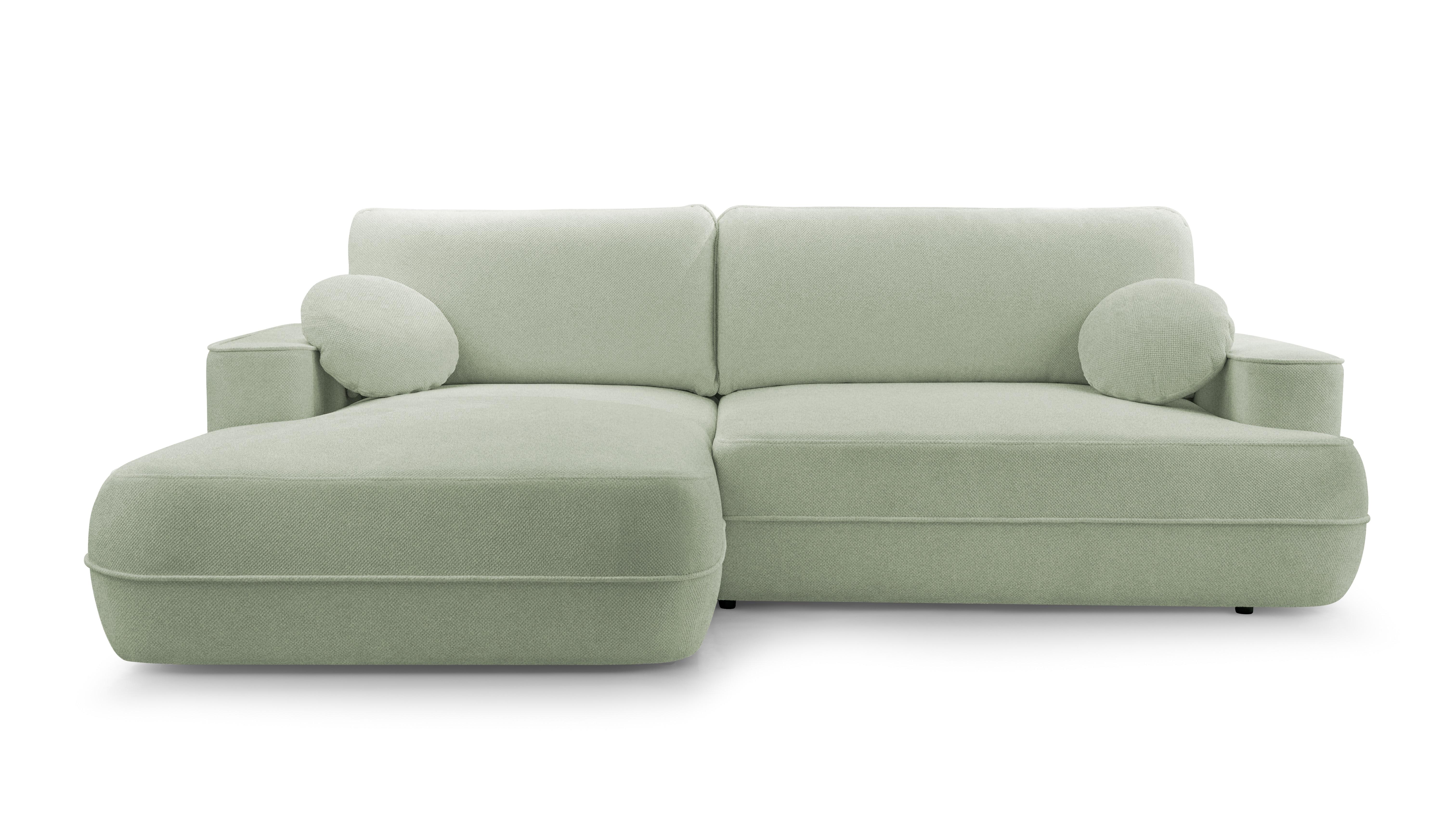 ECKCOUCH L Form Peoni Salbeigrün 267/168/87 cm mit Schlaffunktion L - Pastellgrün/Schwarz, Kunststoff/Textil (168/267cm) - AX Living