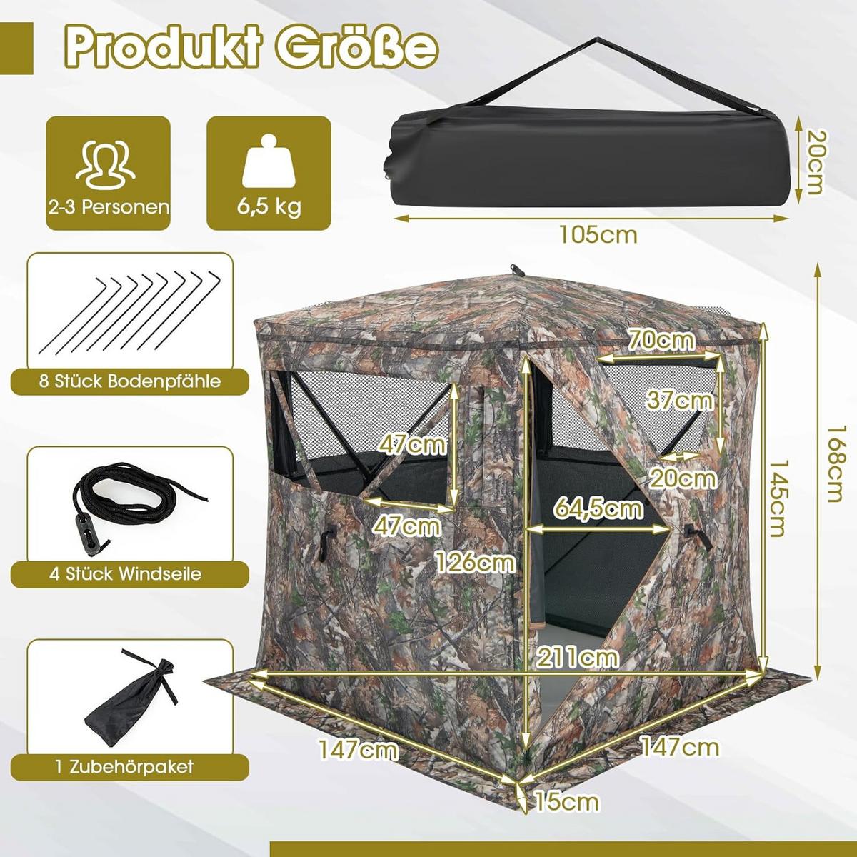 JAGDZELT Camouflage - Multicolor, Kunststoff (147/168/147cm) - COSTWAY