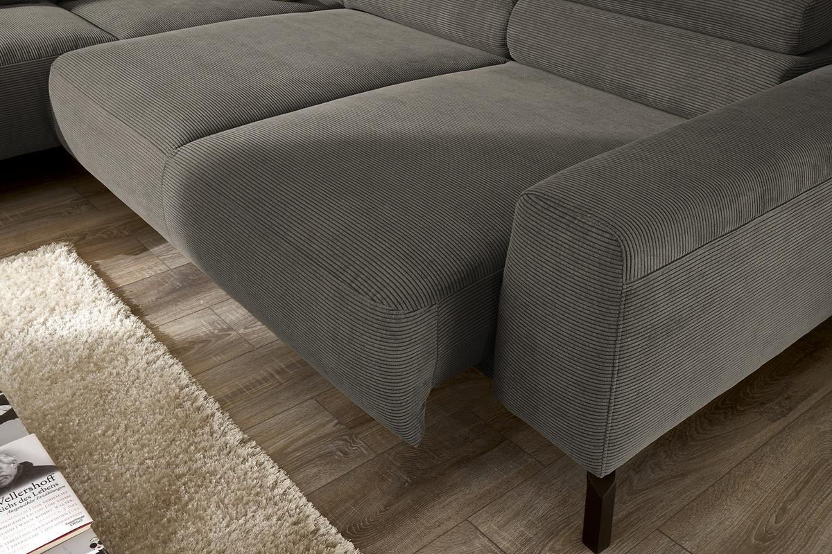 ECKSOFA MIT MOTORISCHEM SITZVORZUG DELIA Anthrazit Cord Relaxfunktion - Anthrazit/Schwarz, Textil/Metall (276/219cm) - KAWOLA