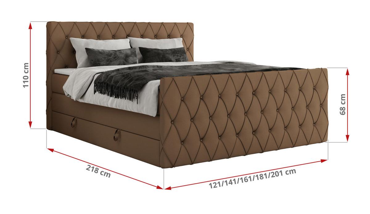 BOXSPRINGBETT MIREN KING DUO 200/200 Braun Kunstleder - H3 - Braun, Holz/Textil (200/200cm) - MKS